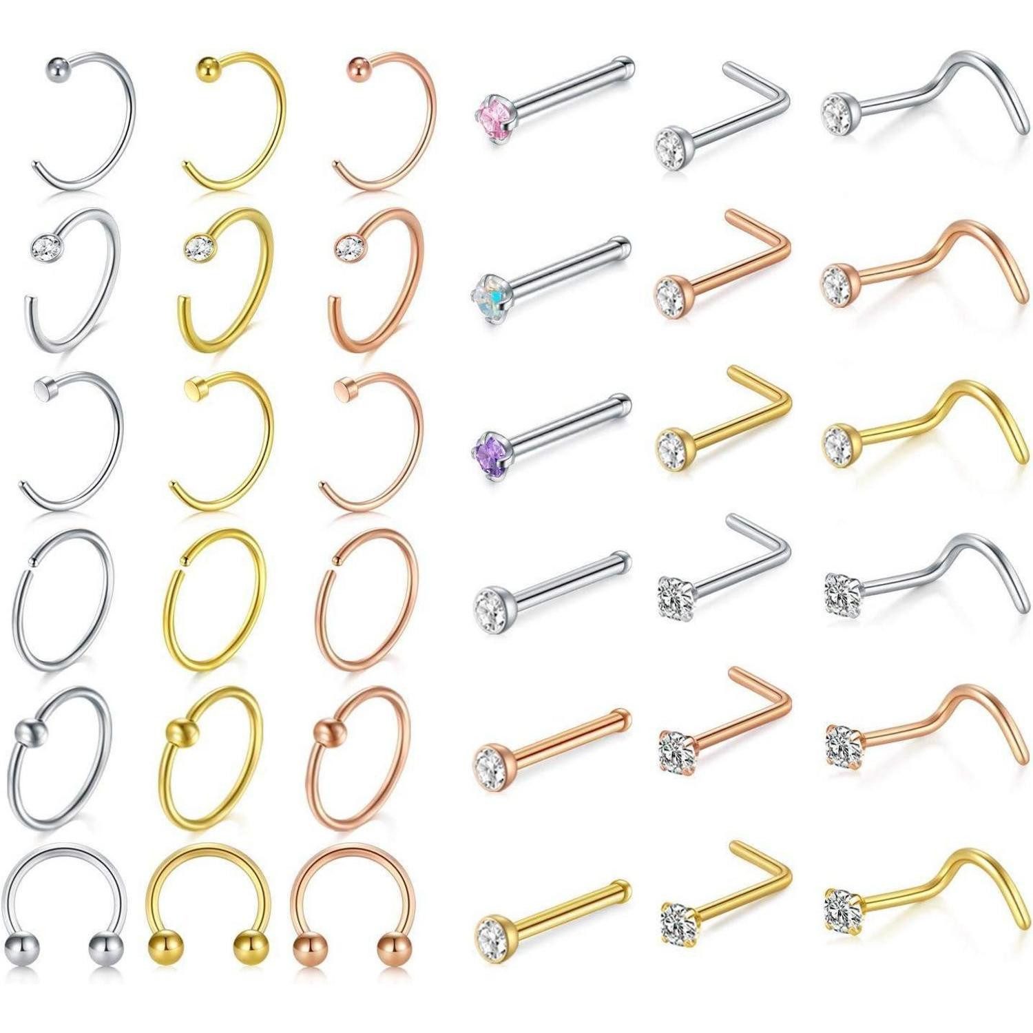 Nasenpiercing 18G Nasenring Nasenstecker Chirurgenstahl Spirale Hoop Ring 36 Stück