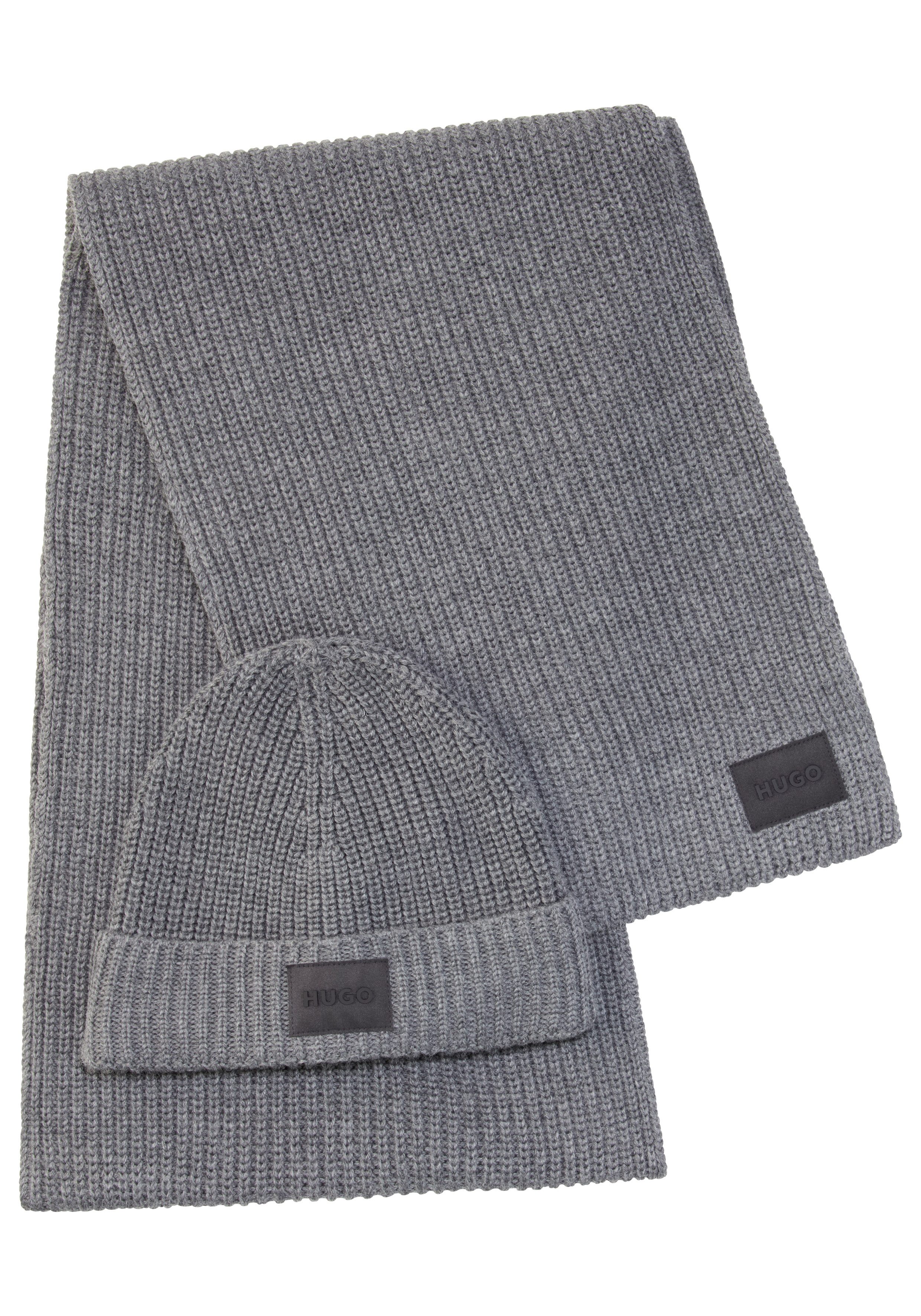 HUGO Schal Zago Set, (Set, 2-St), im Set mit passender Mütze, mit Label-Aufnäher