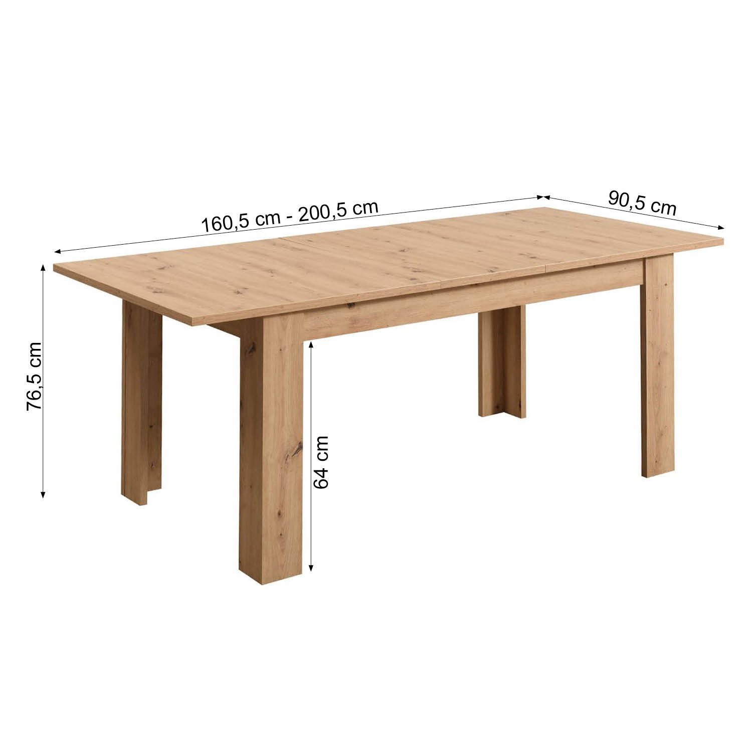 Homestyle4u Esstisch Esszimmertisch 90x160 bis 90x200 bis 8 Personen Küche Holz erweiterbar, ausziehbar