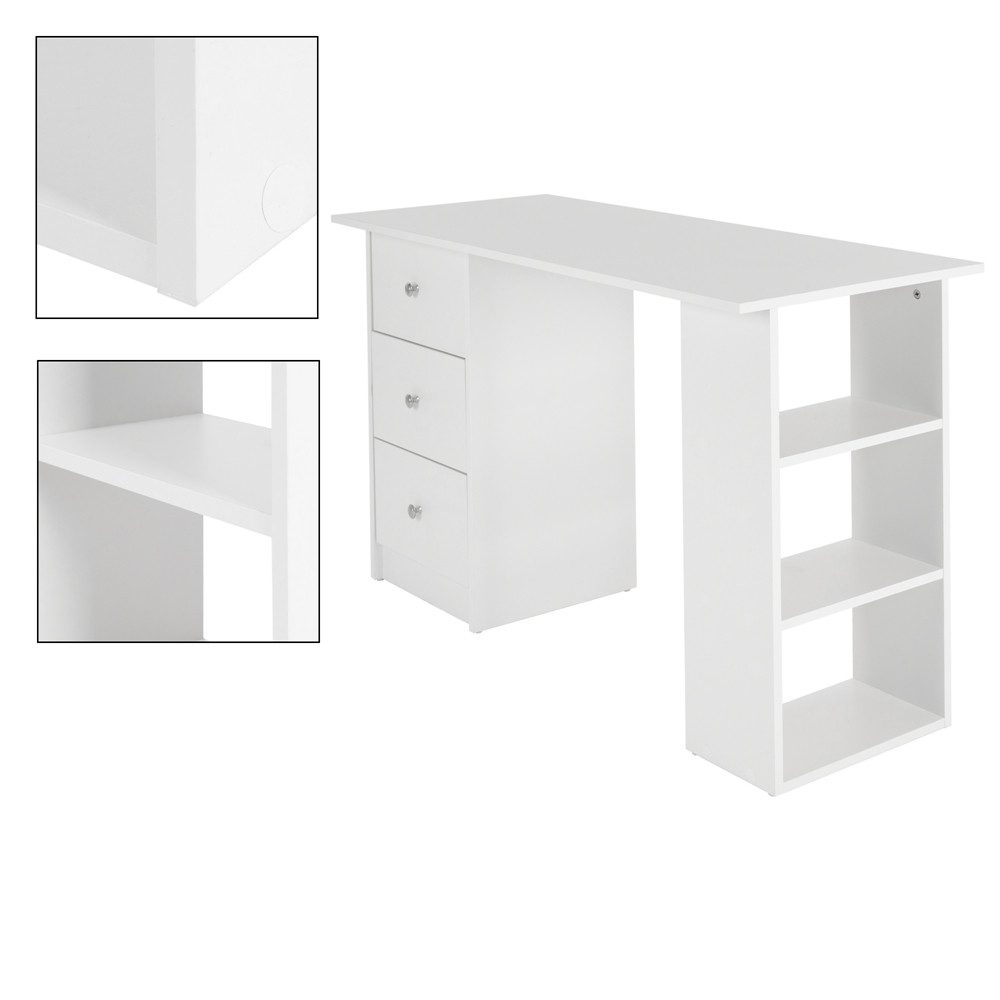 ML-DESIGN Schreibtisch Bürotisch mit 3 Schubladen, 3 Regale und Tastaturauszug Computertisch, Homeoffice Büromöbel Arbeitstisch Laptoptisch PC Tisch viel Staura – Bild 4 von 5