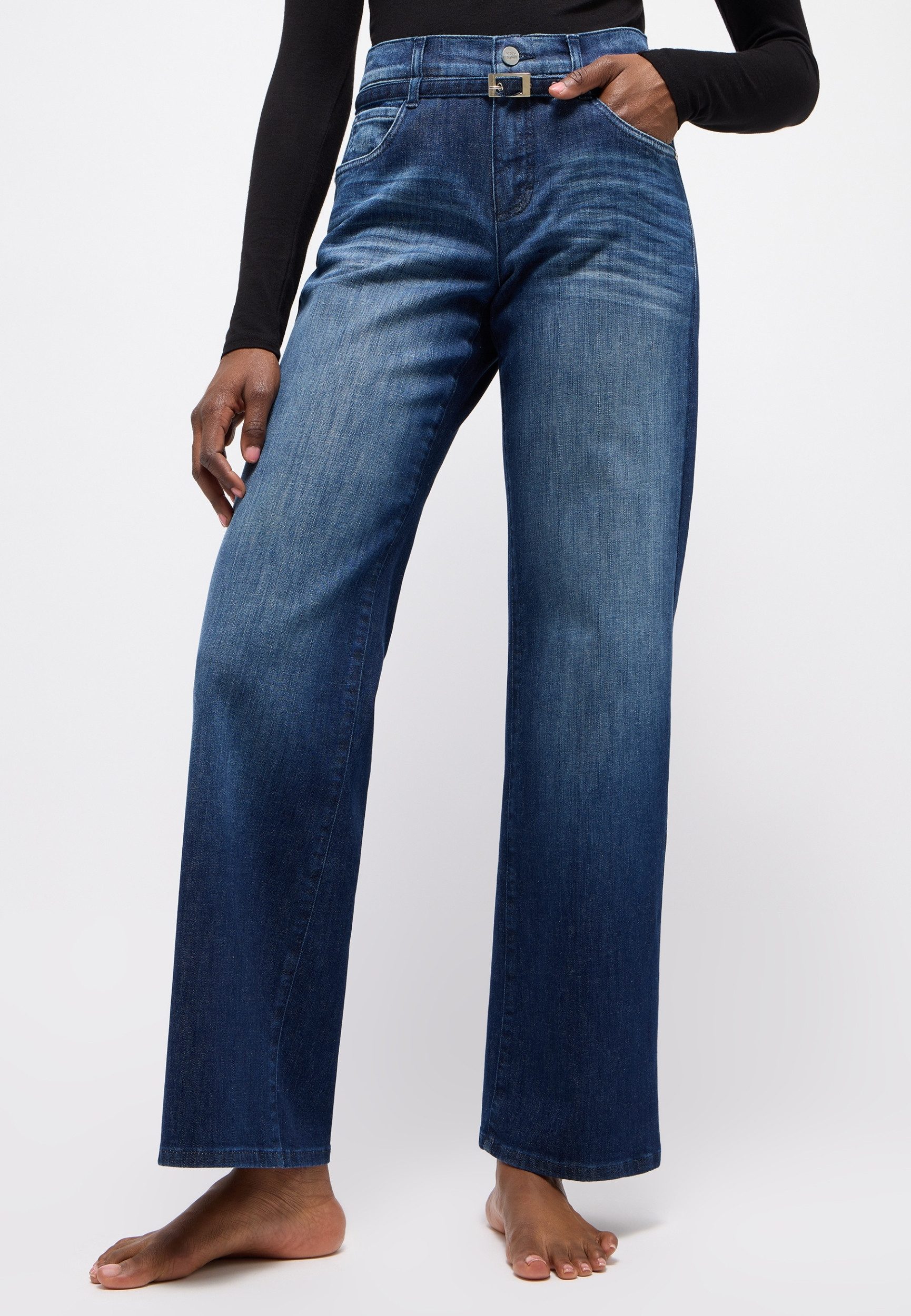 ANGELS 5-Pocket-Jeans LIZ BELT BLUE USED BUFFI CRINKLE günstig online kaufen