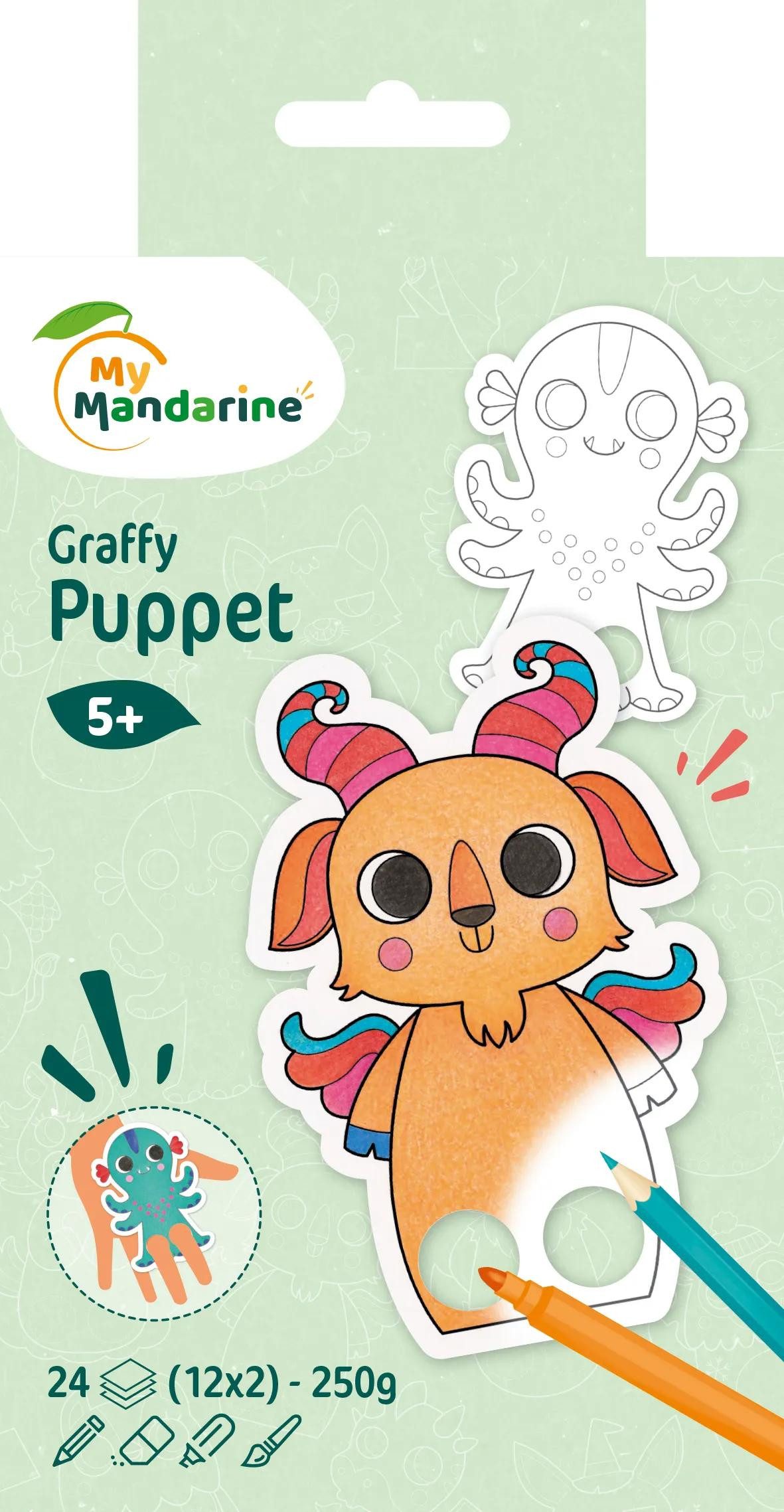 Avenue Mandarine Malvorlage 5x Graffy Puppet, Fantastische Tierwesen - Grün GY096C, My Mandarine