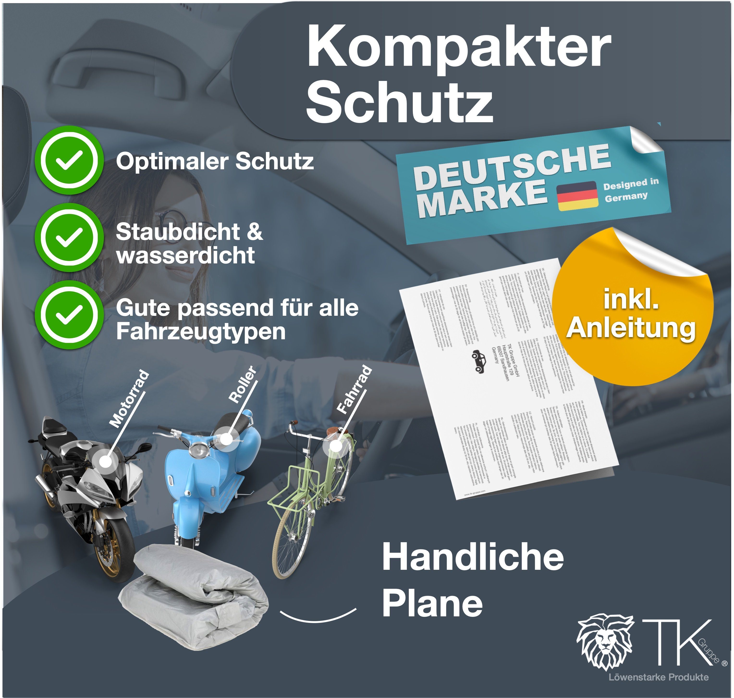 TK Gruppe Schutzplane Universal Motorrad Roller Abdeckplane Motorradplane Motorradabdeckung (Packung, 1-St., 1x Motorradplane), UV-Schutz