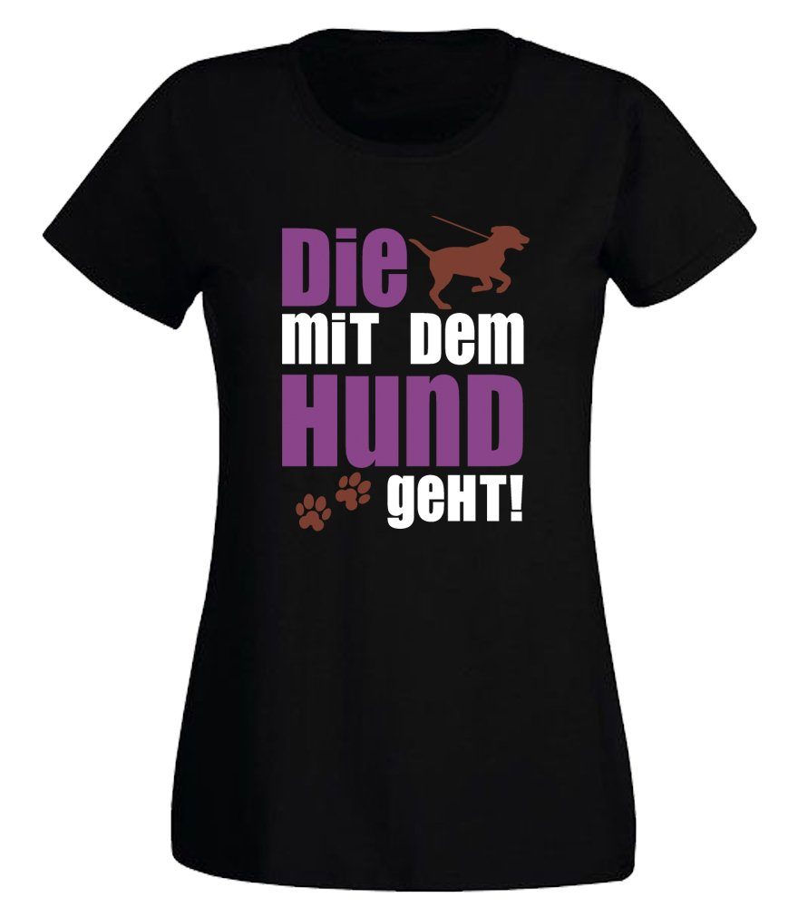 G-graphics T-Shirt Die mit dem Hund geht Slim-fit Damen T-Shirt mit einem P günstig online kaufen