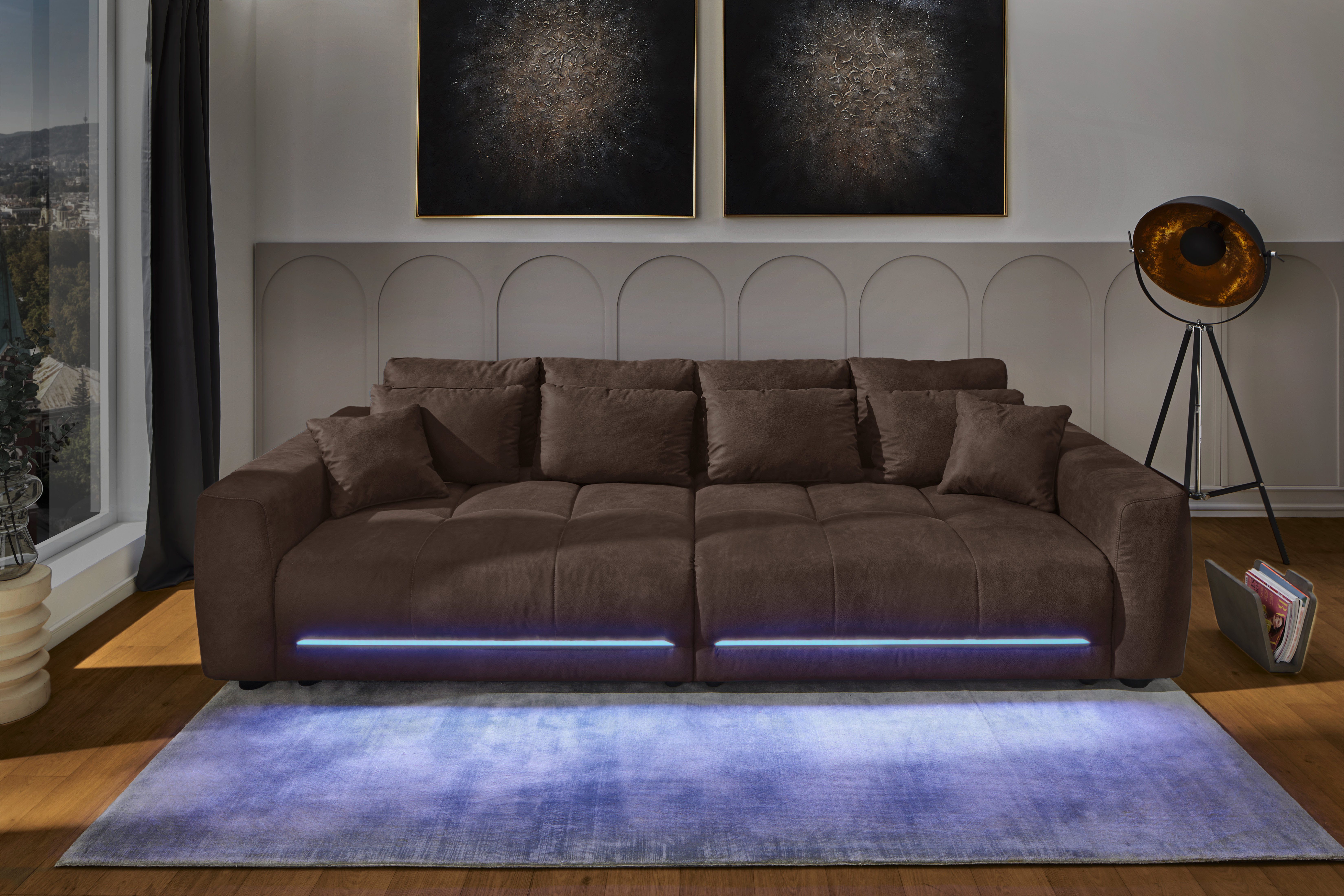 Jockenhöfer Gruppe Big-Sofa Lumina, XXL, B: 294 cm, mit LED-RGB-Beleuchtung, Liegefläche 120x240cm, Mega-Sofa, inklusive Federkernpolsterung und 10 Kissen
