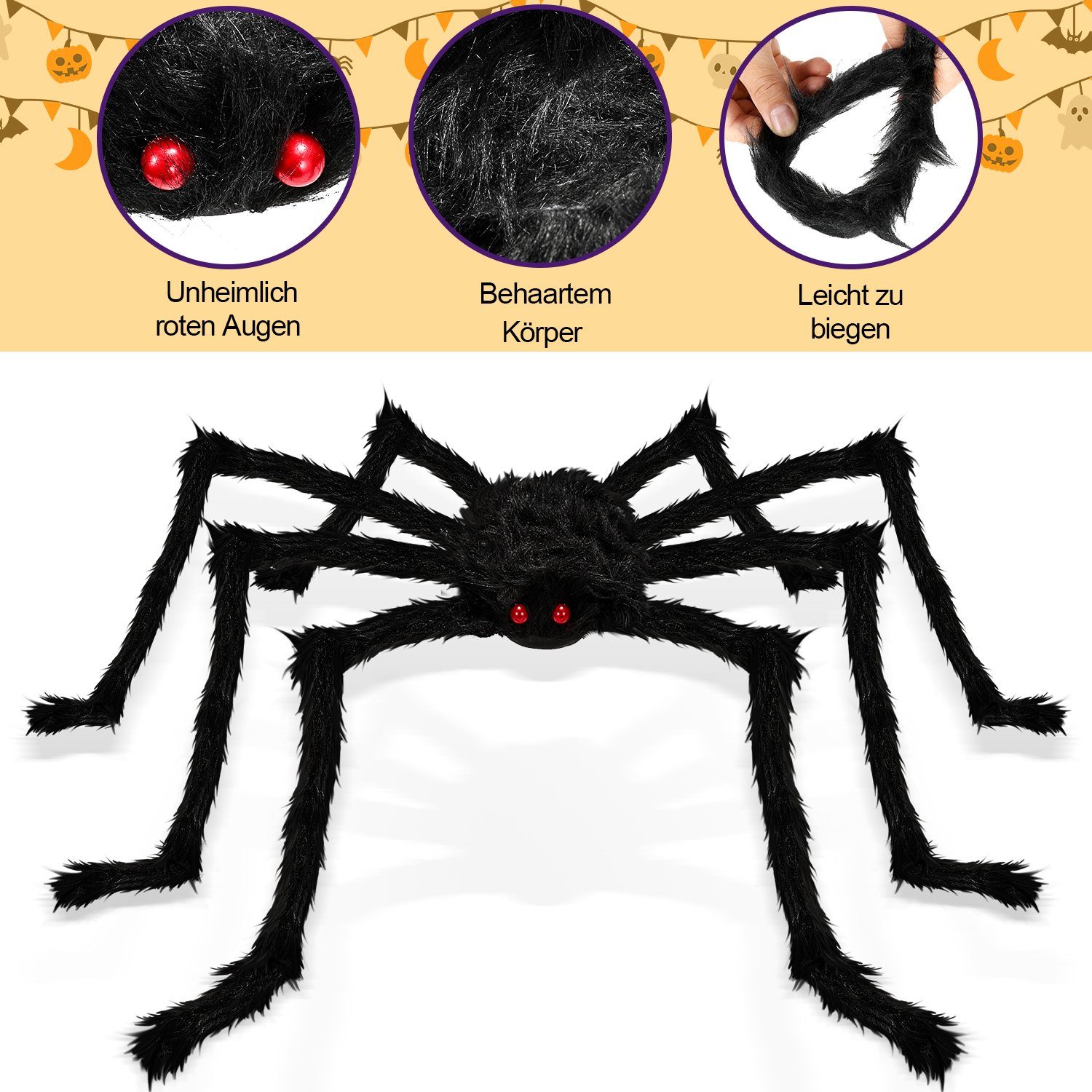 Halloween Deko Spinnennetz Set – 200g Netz, Mit 60 Spinnen & 4 Girlanden | Für Garten, Party, Indoor