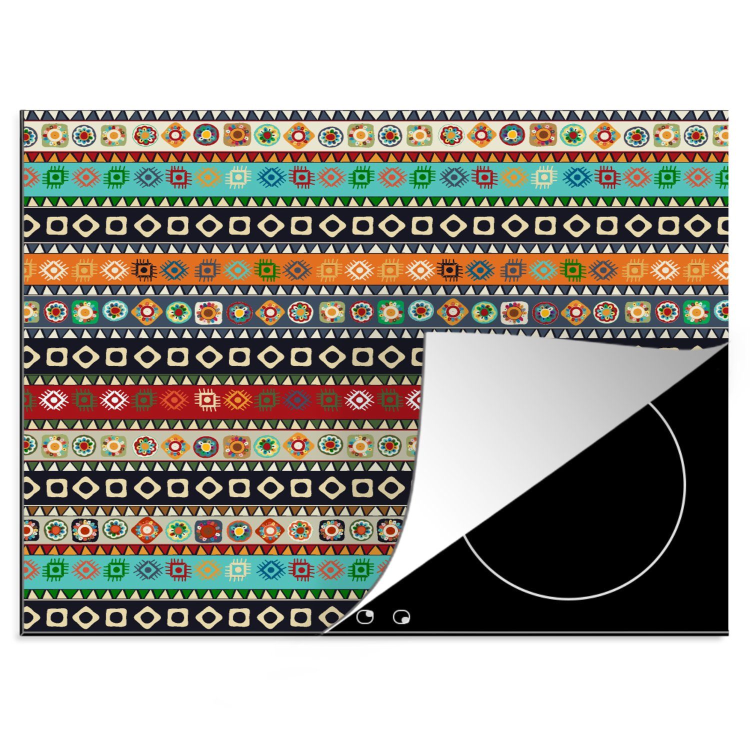 MuchoWow Herdblende-/Abdeckplatte Muster - Azteken - Symbole - Regenbogen, Vinyl, (1 tlg), 60x52 cm, Mobile Arbeitsfläche nutzbar, Ceranfeldabdeckung