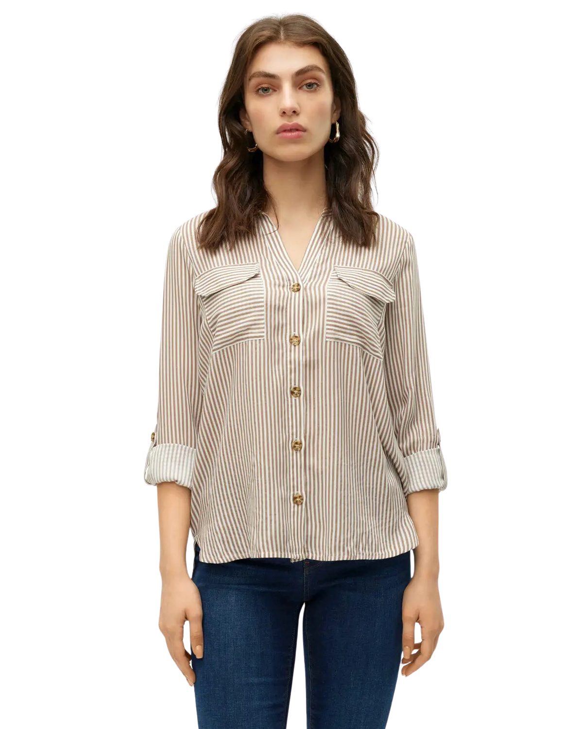 Vero Moda Langarmbluse gestreift mit Umschlagärmeln zeitlos & stilvoll