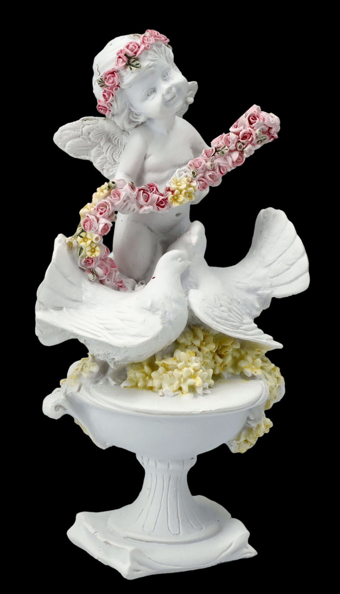 Figuren Shop GmbH Fantasy-Figur Engel Figur - Putte mit Rosen und Tauben - Fantasy Dekoration Cherubim