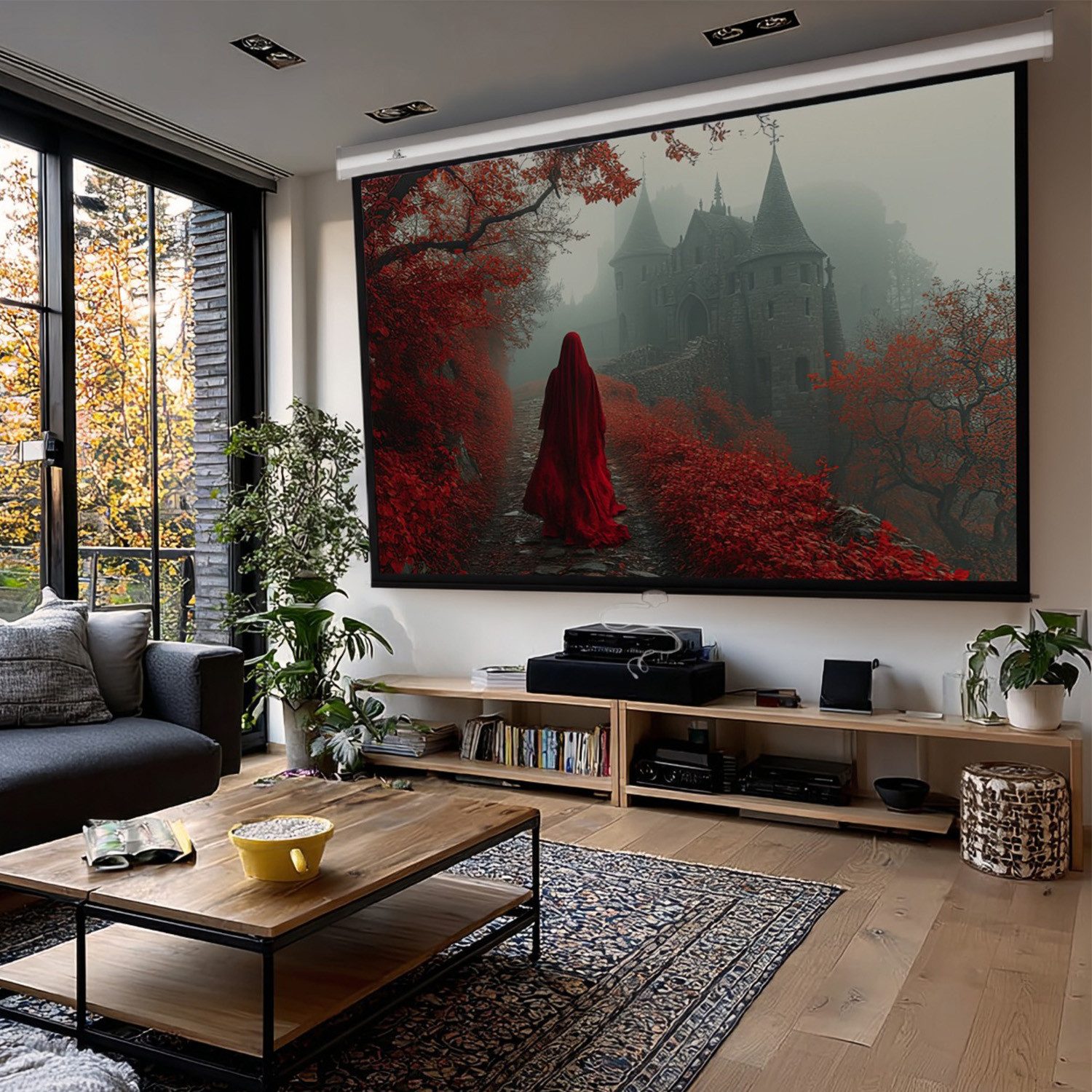Maclean MC-591 Heimkino Leinwand Format: 4:3 Deckeneinbauleinwand (Heimkino Set 240x180 cm)