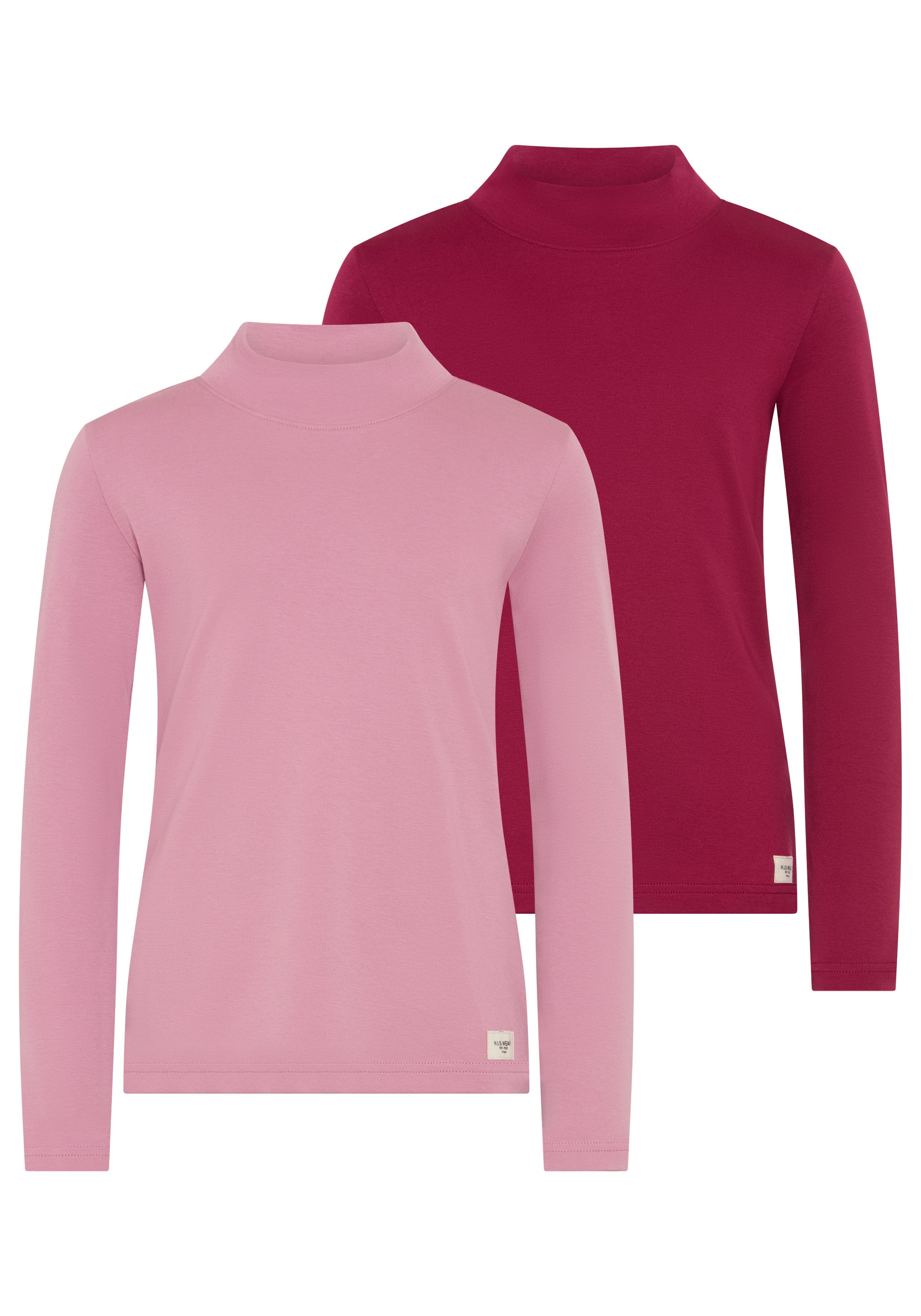H.I.S Langarmshirt 2er Packung Shirts in Interlockware (Packung, 2) mit Langarm, mit Rollkragen und Rundhalsausschnitt, unifarben