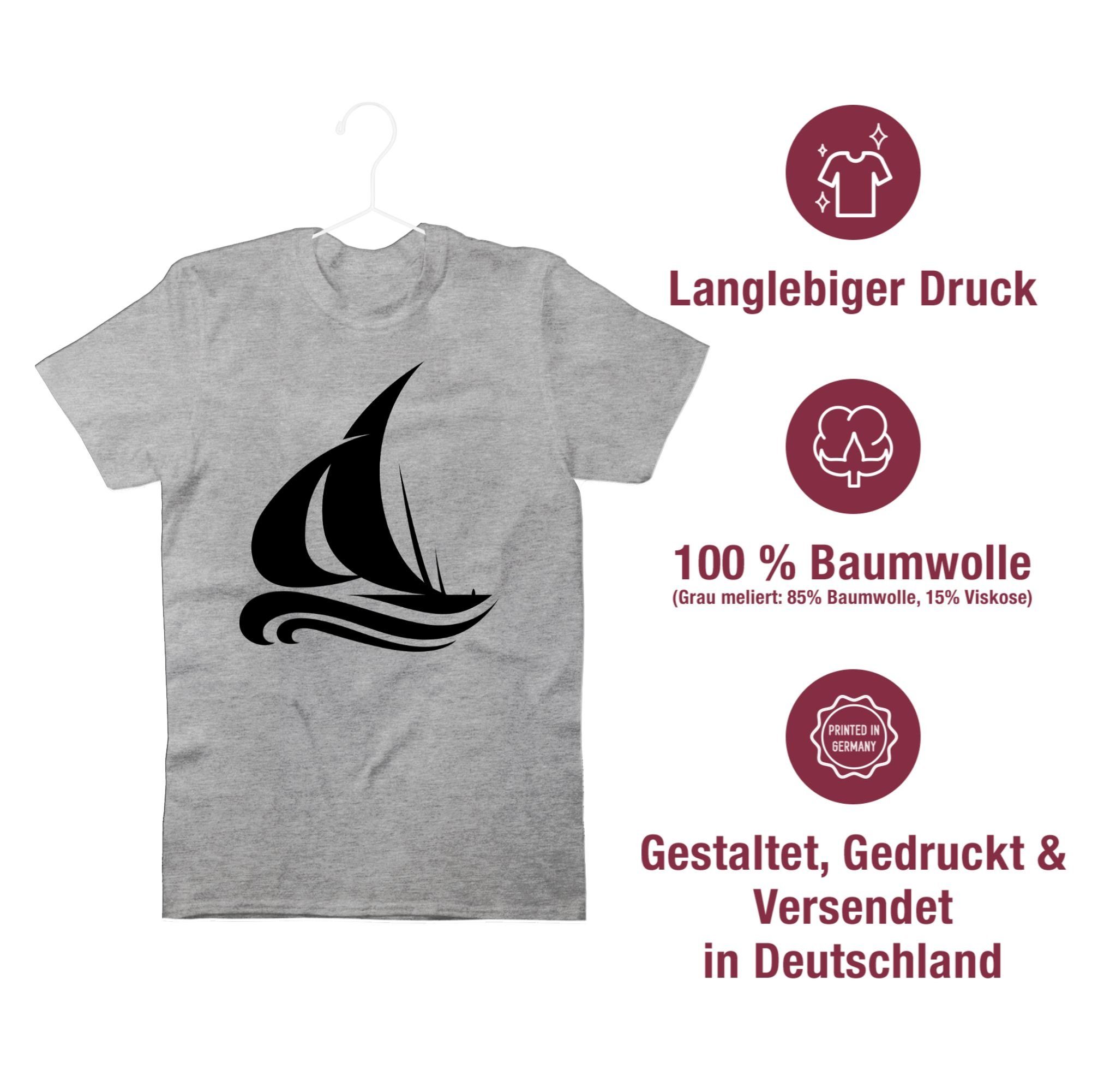 Boot 3 T-Shirt Wellen Deko Shirtracer meliert Schiff Segelboot & Grau