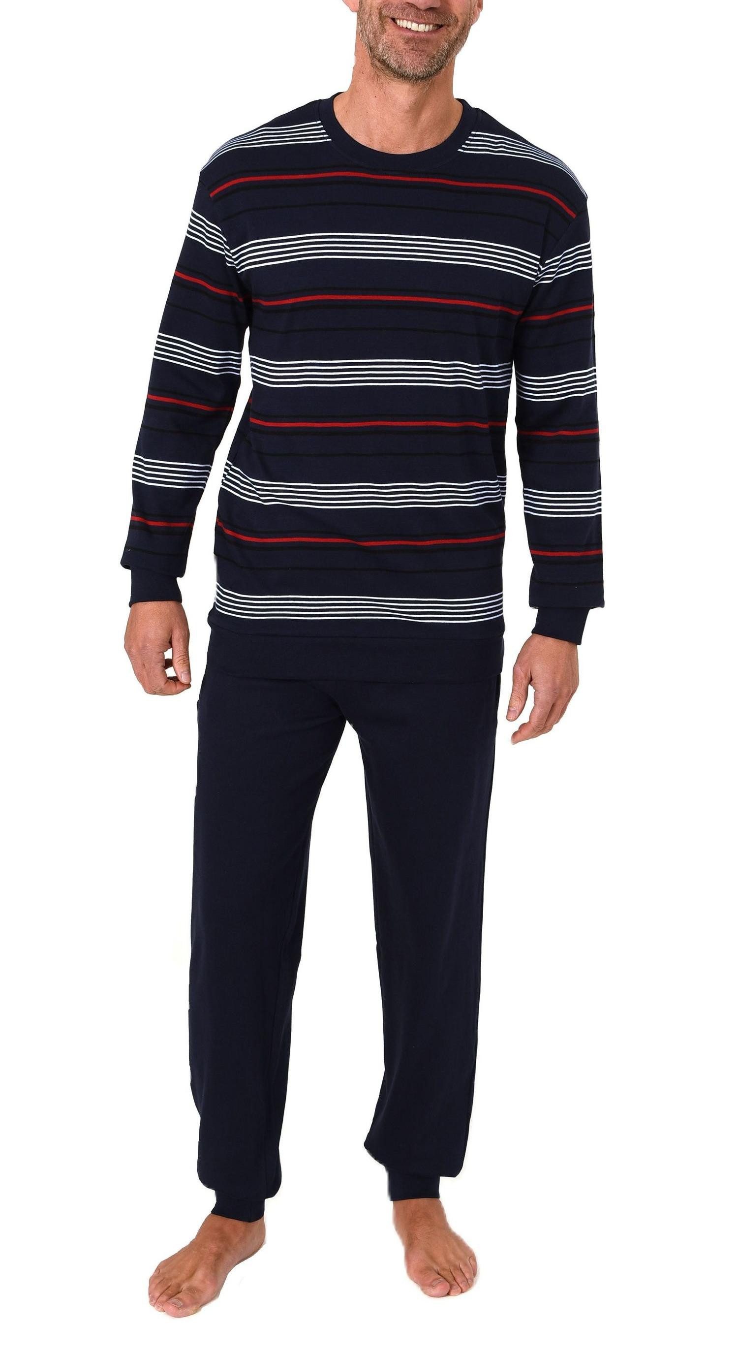 Pyjama Herren Schlafanzug mit Bündchen in warmer Kuschel Interlock Qualität