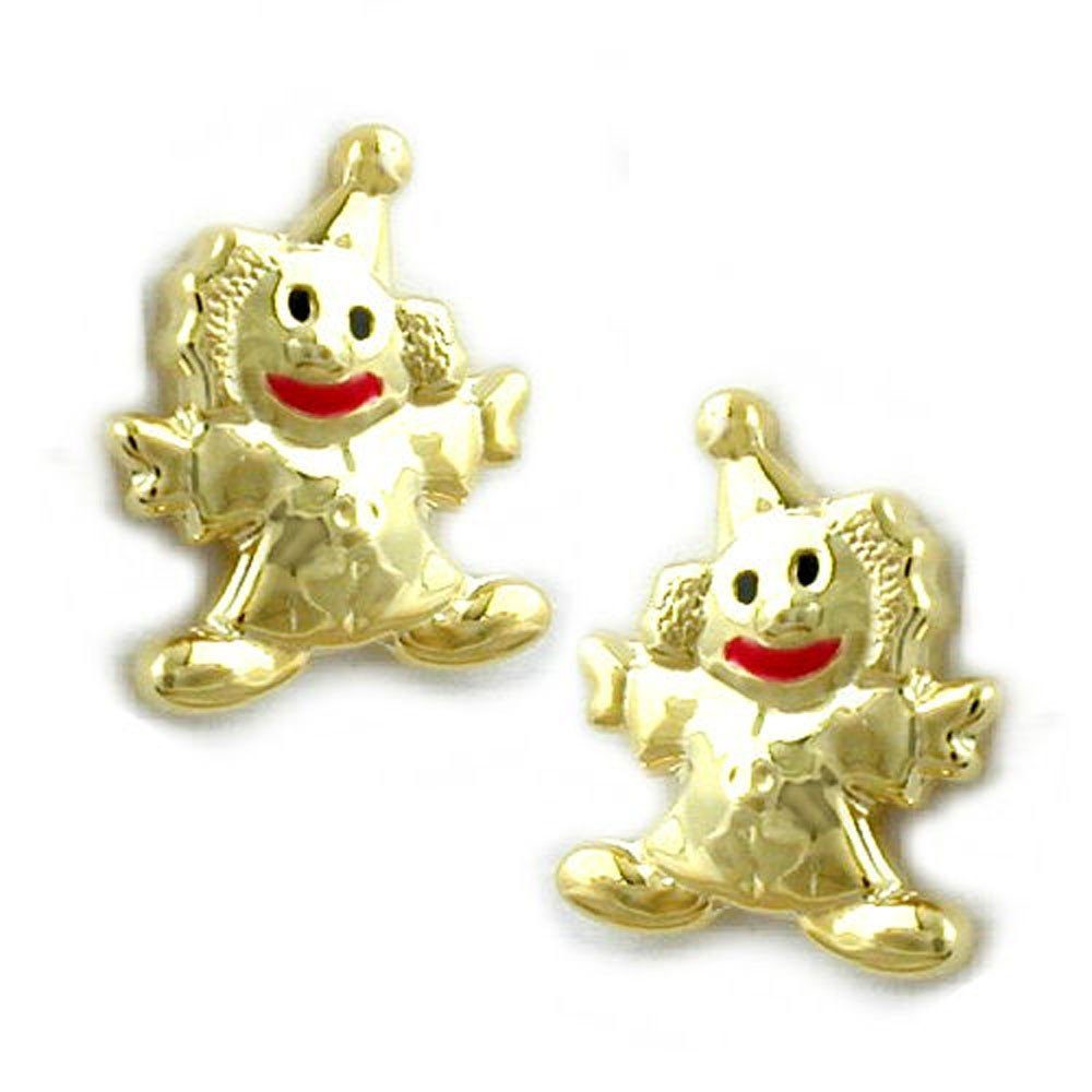 Kinder Kids (Gr. 92 -146) unbespielt Paar Ohrstecker Ohrringe Ohrstecker Clown 8 x 6 mm glänzend farbig lackiert 9 Karat Gold in