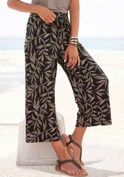 LASCANA Culotte (mit Bindegürtel) mit Blätterdruck, luftige Sommerhose in 7/8-Länge, Strandhose