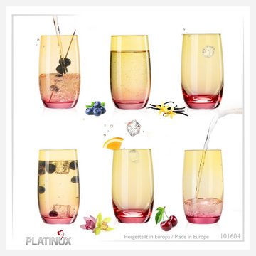 PLATINUX Glas Trinkgläser, Glas, Gelb-Rosa Bunt 300ml (max.370ml) Set 6 Stück Wassergläser Saftgläser Longdrinkgläser