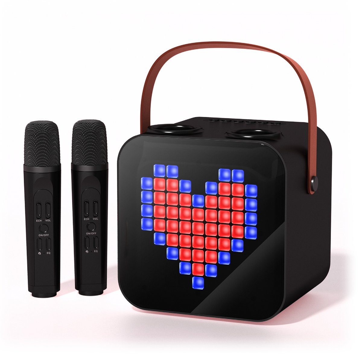 DOPWii Kabellose tragbare Karaokemaschine, Bluetooth-Lautsprecher Karaoke-Maschine (mit Doppelmikrofon, Schwarz/Weiß/Pink)