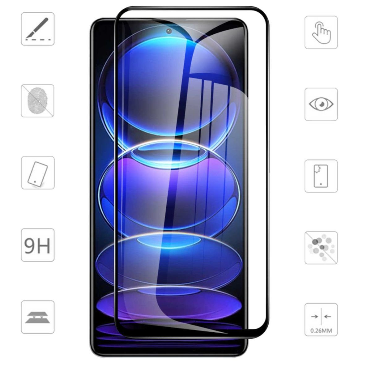 Wigento Handyhülle Für Xiaomi Poco X5 Pro 5G / Xiaomi Redmi Note 12 Pro 5G / 12 Pro Plus 5G 5G 3D Premium 0,3 mm H9 Hart Glas Schwarz Folie Schutz Hülle Neu