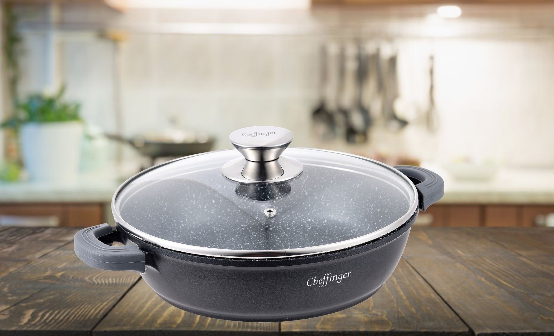 Cheffinger Schmorpfanne Servierpfanne Schmorpfanne Kochtopf Deckel Induktion Ø28cm