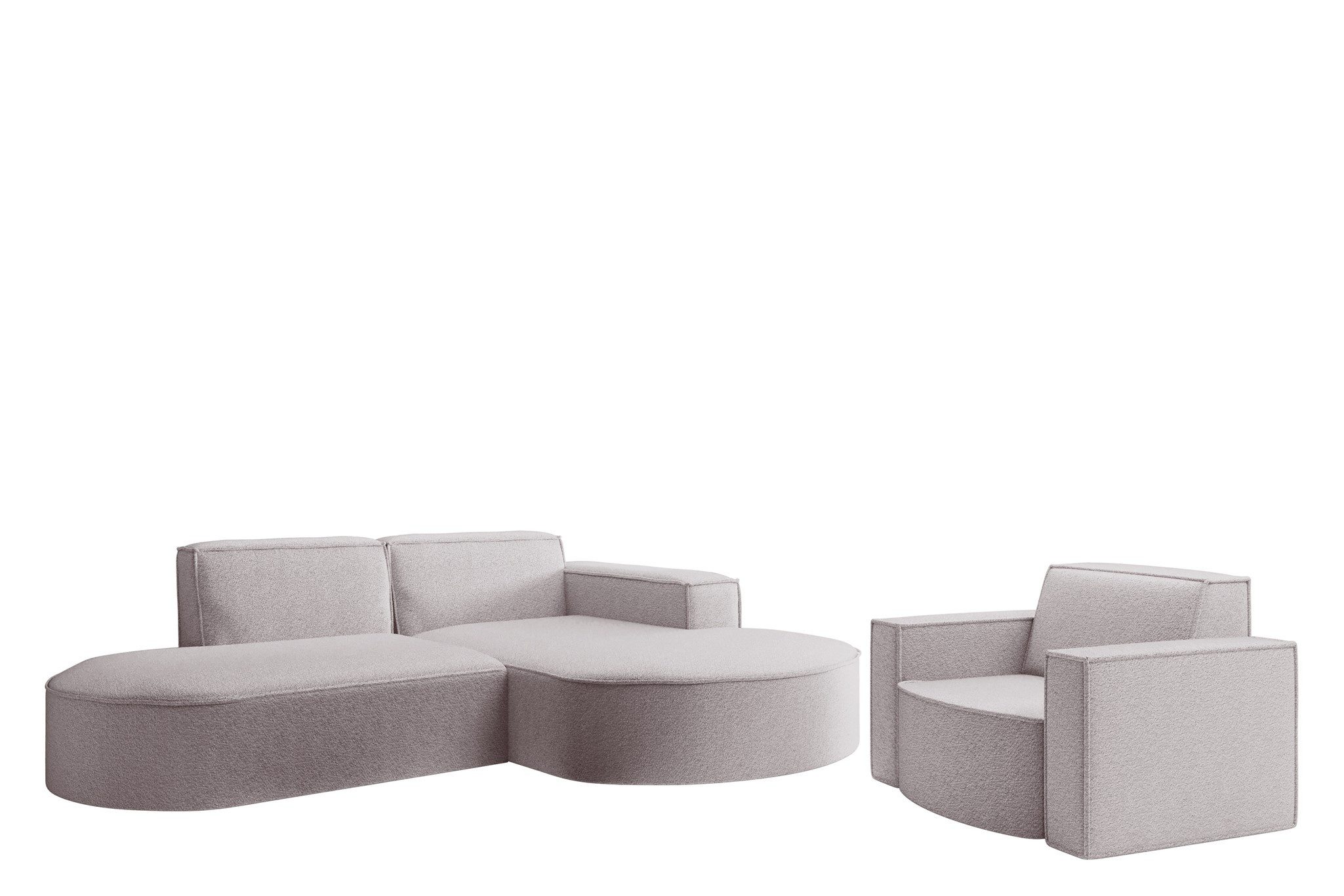 Fun Möbel Polstergarnitur Sofaset Designerecksofa PALMA XS plus Sessel in Stoff Ascot, (Rundumbezug, Ottomane Links oder Rechts)