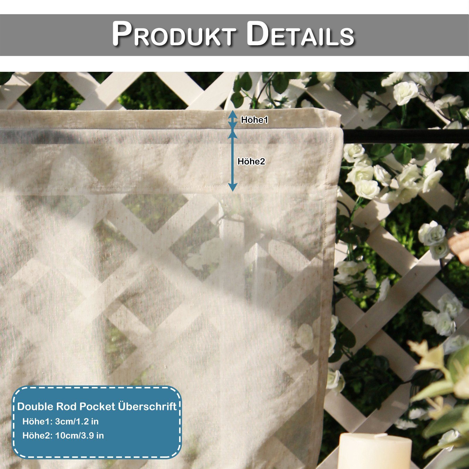 BTTO V&G Gardine Vintage-Quasten Fenstervorhänge Leinen kurze Vorhänge, Gaz günstig online kaufen