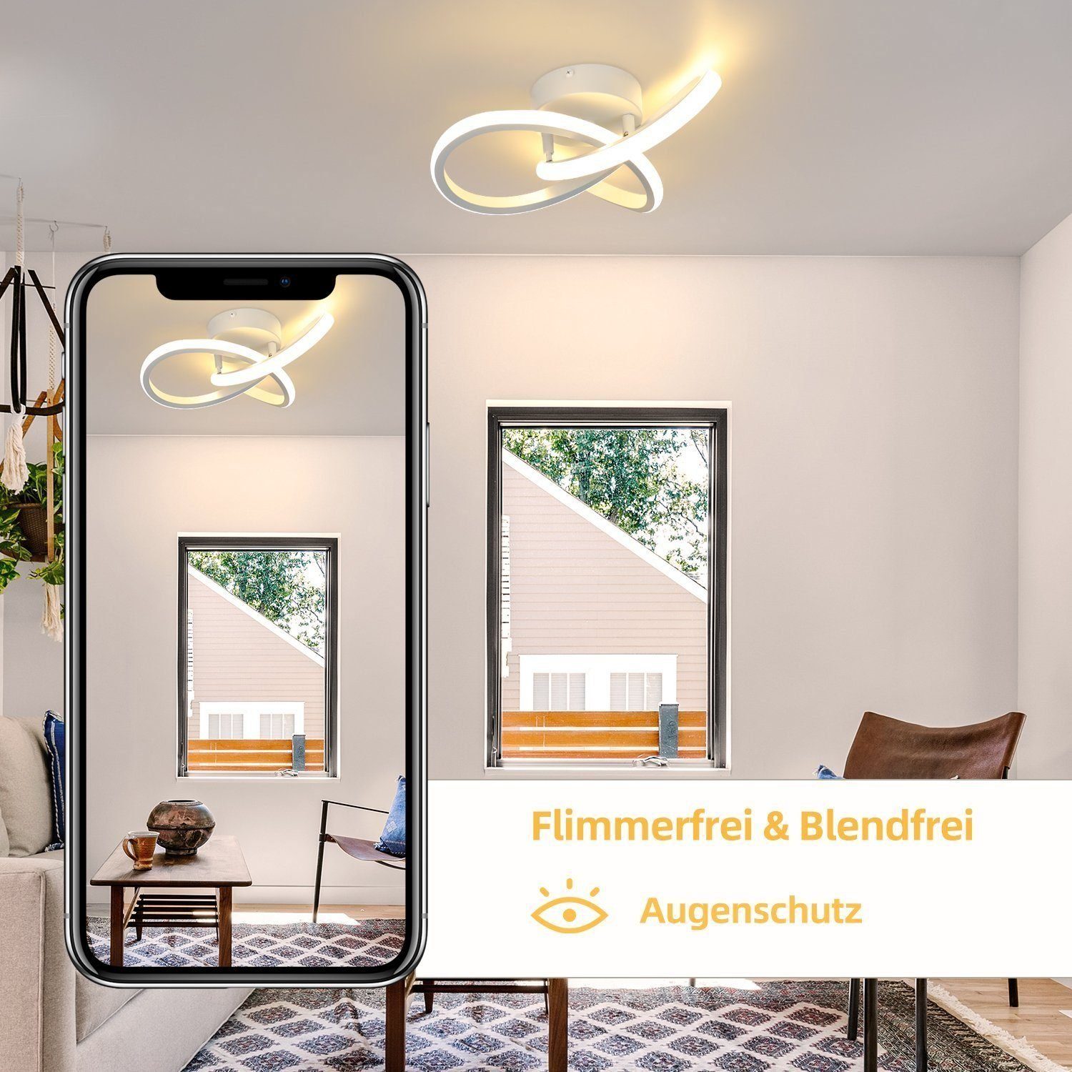Nettlife LED Deckenleuchte Flurlampe Modern Küchenlampe Schwarz Weiß 3000K Wohnzimmer, Flimmfrei Blendfrei, LED fest integriert, Warmweiß, für Küche Flur Schlafzimmer