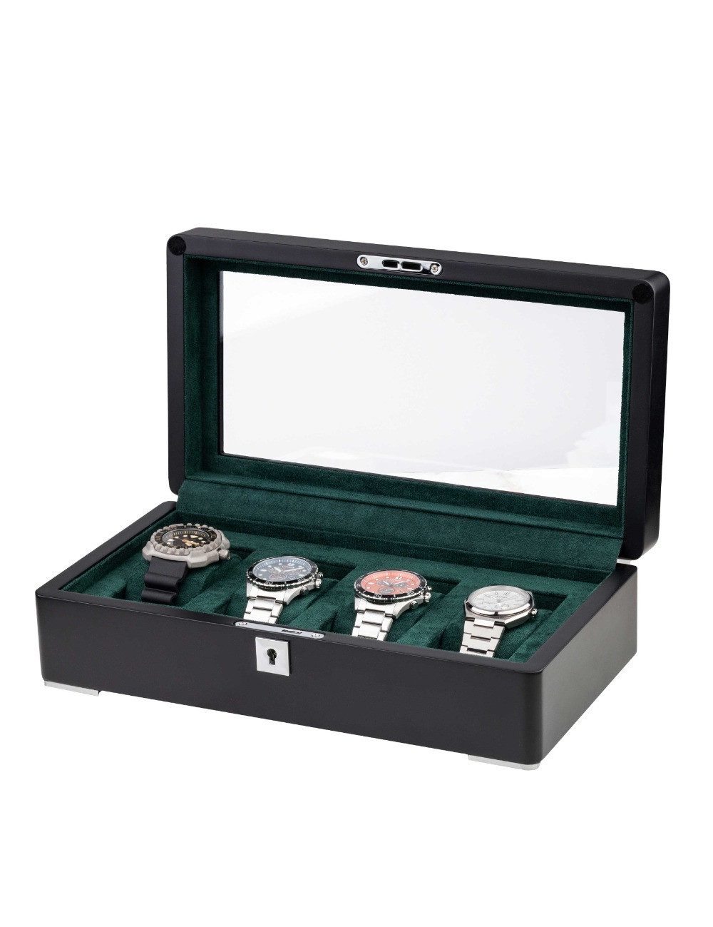 Rothenschild Uhrenbox Rothenschild RS-3420-4-BL-GRE Uhrenbox schwarz [4] mit grünem Samt