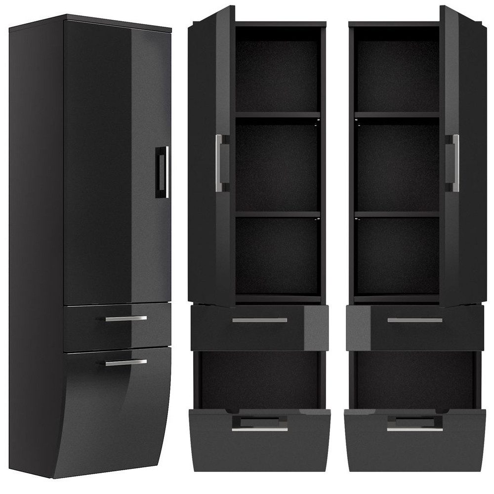 Lomadox Hochschrank RIMAO-100 Hochglanz anthrazit, B x H x T ca.: 40 x 134, günstig online kaufen