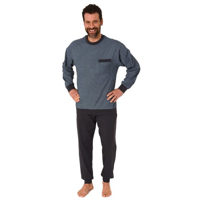 Normann Pyjama Herren Schlafanzug langarm Pyjama mit Bündchen mit eleganten Minimalprint - 122 101 90 511