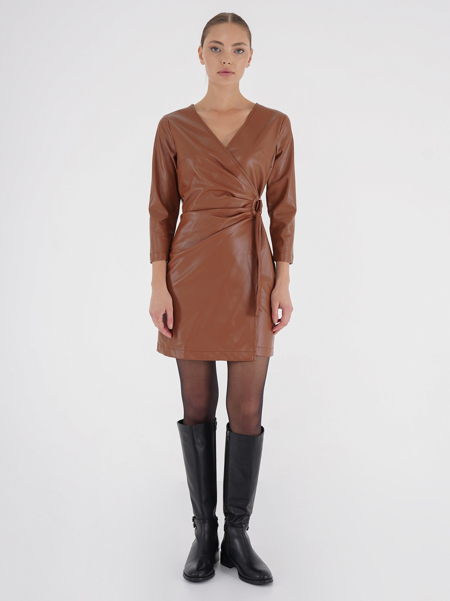 Freshlions Blusenkleid Freshlions Leather Dress braun L