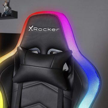 X Rocker Gaming-Stuhl X Rocker Bravo RGB ergonomischer Gaming Stuhl / Bürostuhl / Schreibtischstuhl mit 3D-Armlehnen & LED-Beleuchtung, drehbar und höhenverstellbar bis 120kg, LED-Umrandung, Einstellungsmöglichkeiten Rückenlehne, Komfortkissen