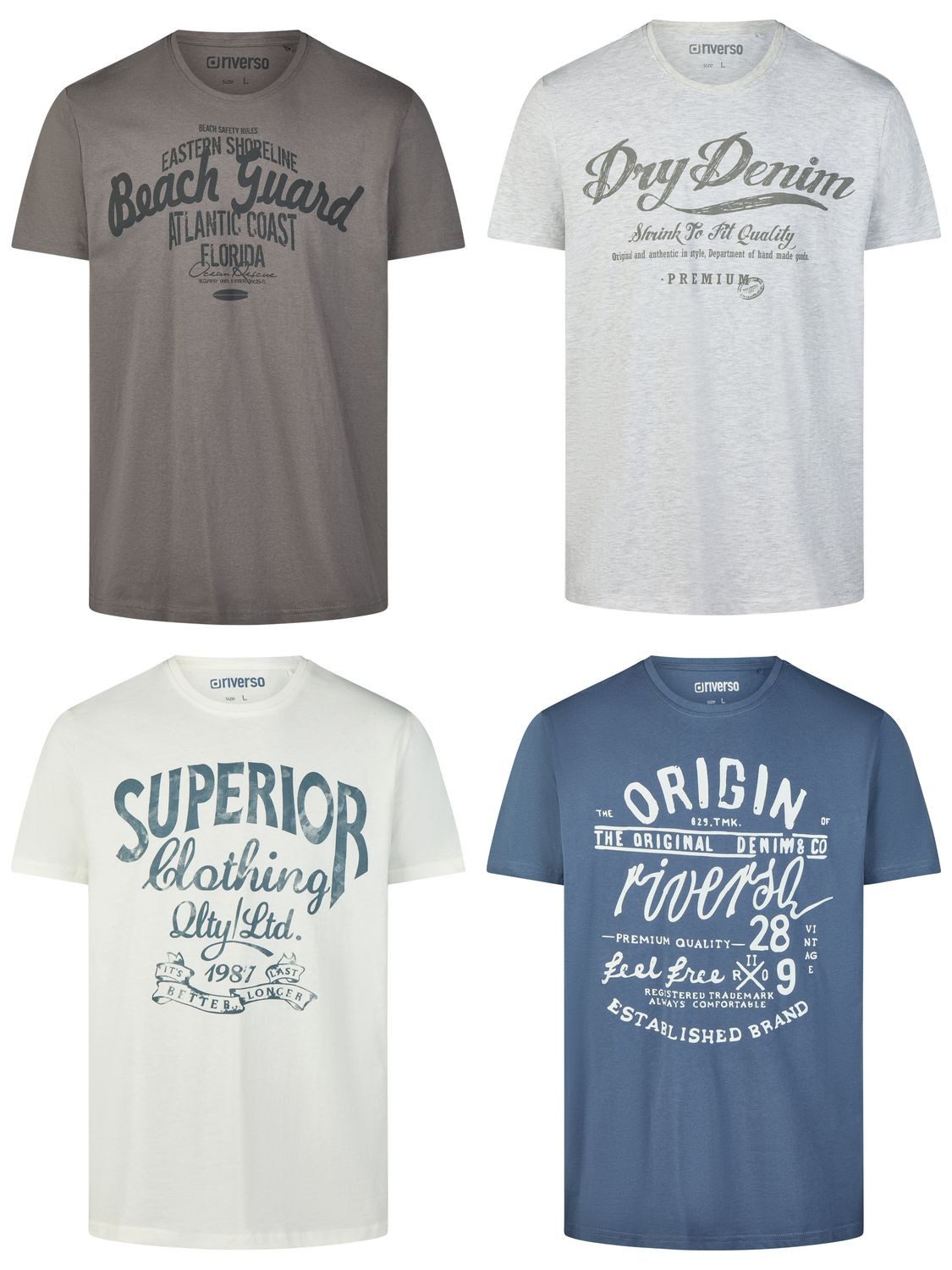 riverso T-Shirt Herren Printshirt RIVLeon Regular Fit (4-tlg) Kurzarm Tee Shirt mit Rundhalsausschnitt aus 100% Baumwolle