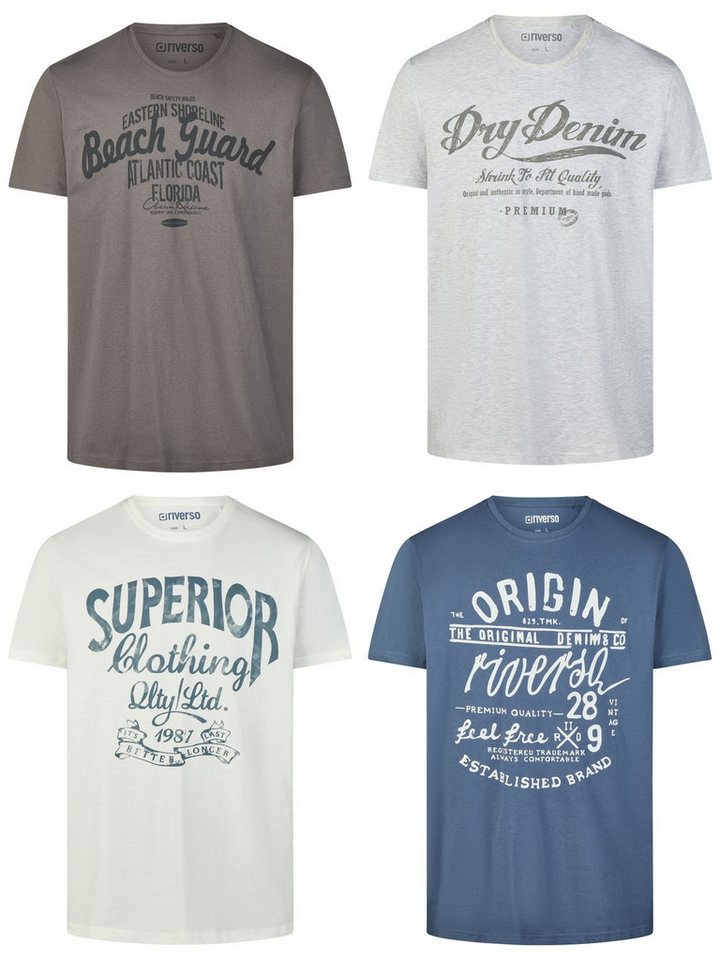 riverso T-Shirt Herren Printshirt RIVLeon Regular Fit (4-tlg) Kurzarm Tee Shirt mit Rundhalsausschnitt aus 100% Baumwolle