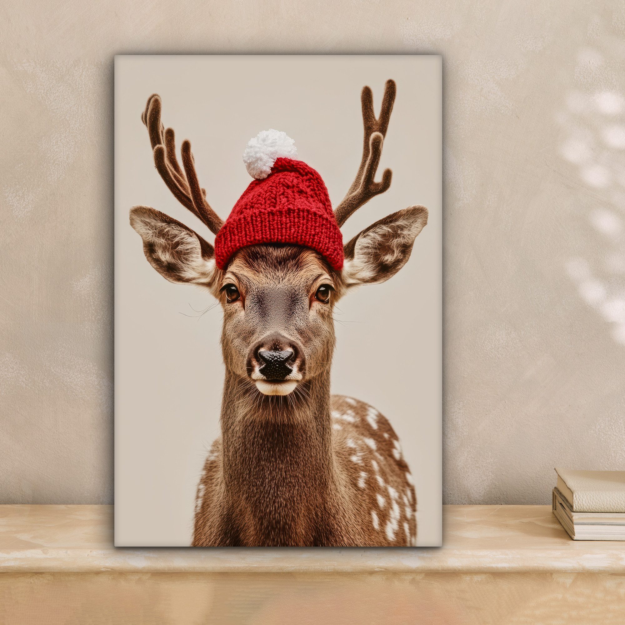 OneMillionCanvasses® Leinwandbild Hirsch - Weihnachten - Hut - Tiere - Wint günstig online kaufen