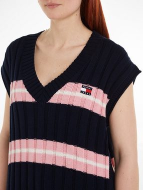 Tommy Jeans V-Ausschnitt-Pullover TJW STRIPE V-NECK VEST mit Logopatch