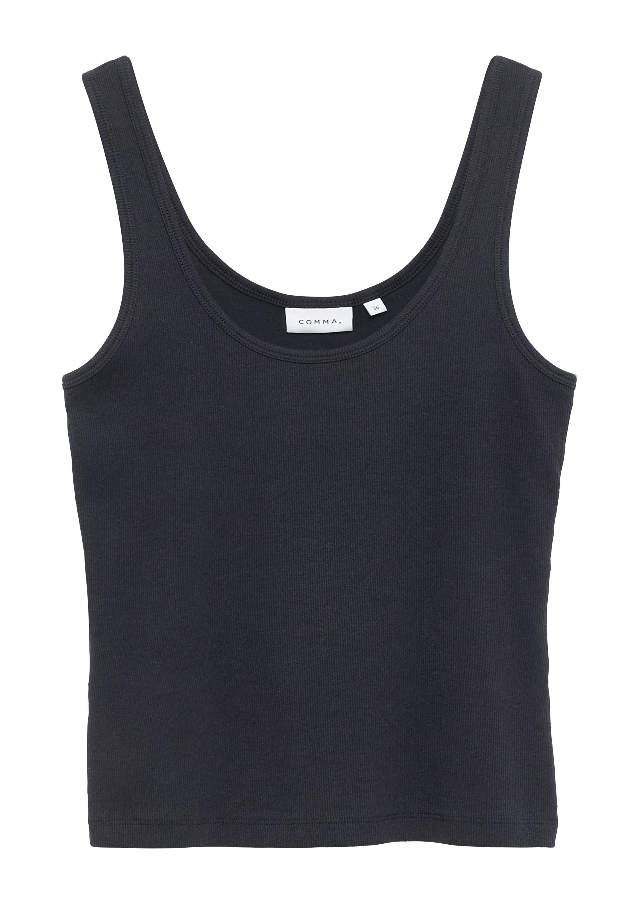 comma Muskelshirt T-Shirt Feines Ripp-Tanktop mit rundem Halsausschnitt