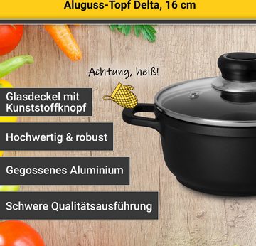 Krüger Fleischtopf Aluguss Fleischtopf mit Glasdeckel DELTA, Aluminiumguss (1-tlg), für Induktions-Kochfelder geeignet