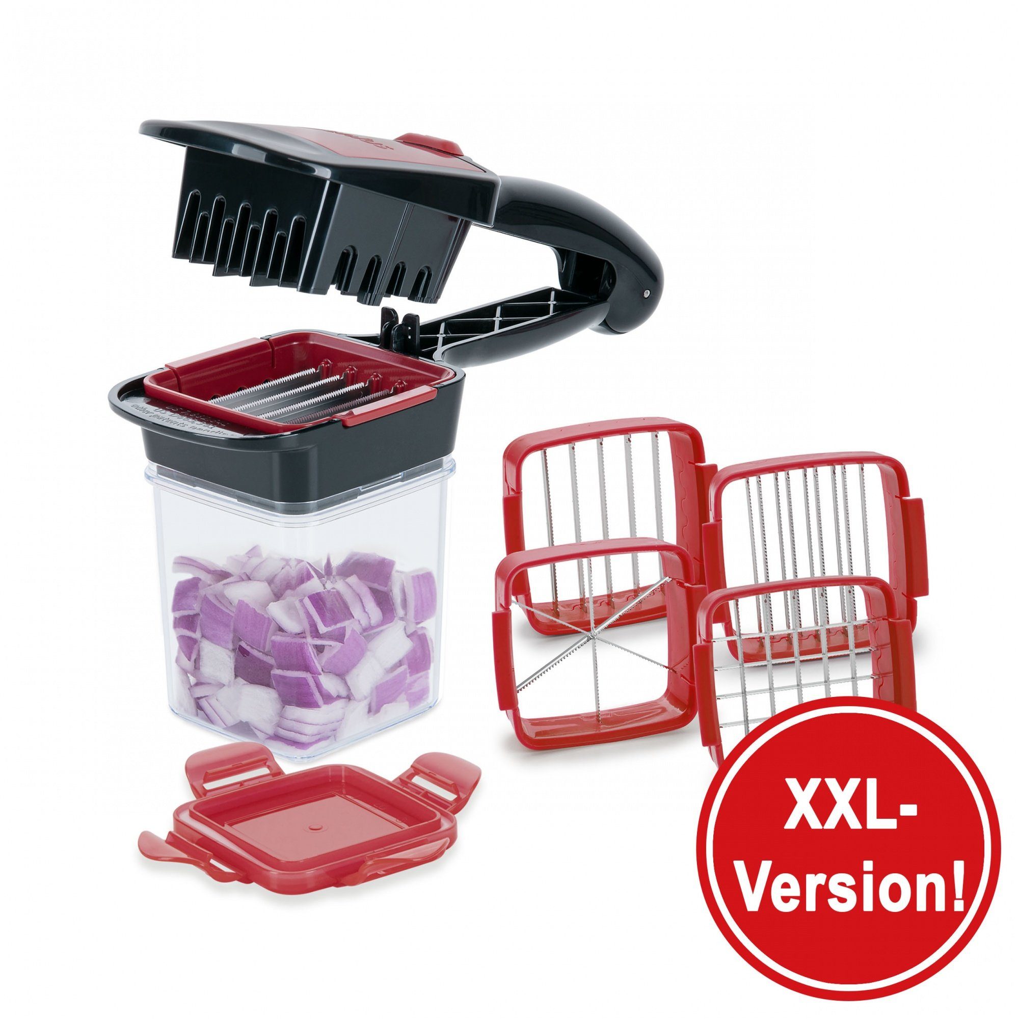 Genius Gemüseschneider Nicer Dicer Quick XXL, Set 7-tlg., rot-schwarz, Extra-scharfe und verstärkte Edelstahl-Klingen
