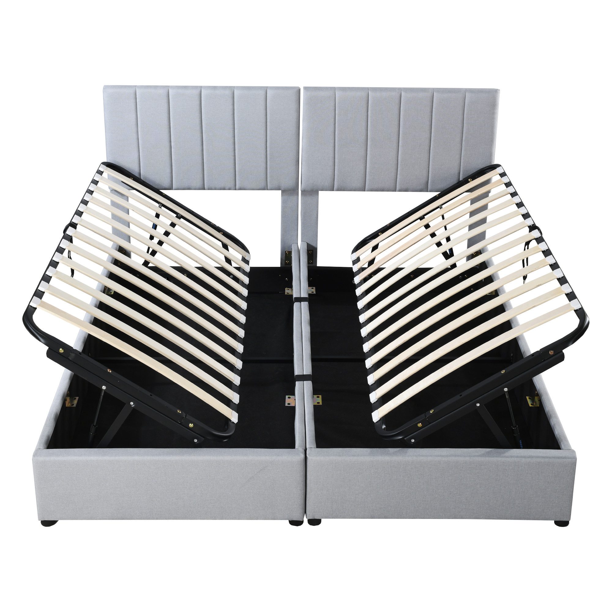 Polsterbett (Doppelbett), hydraulisches Stauraumbett 180x200cm mit verstellbarem Kopfteil Leinen