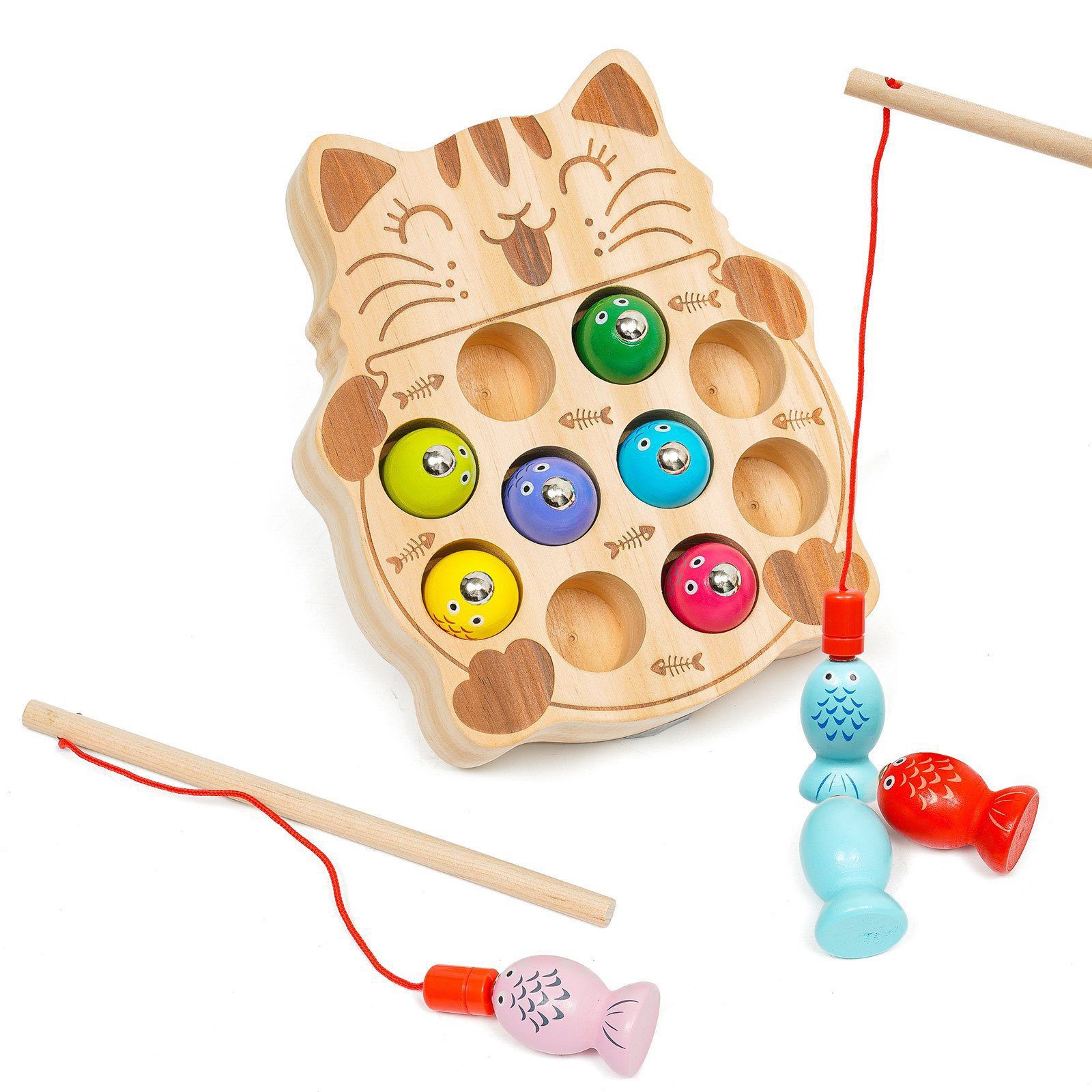 LBLA Lernspielzeug Magnetische Angelspiel Holz Fischspielzeug (Montessori Motorik Spielzeug), Geschenk für Kinder Mädchen Jungen ab 1 2 3 4 5 Jahre