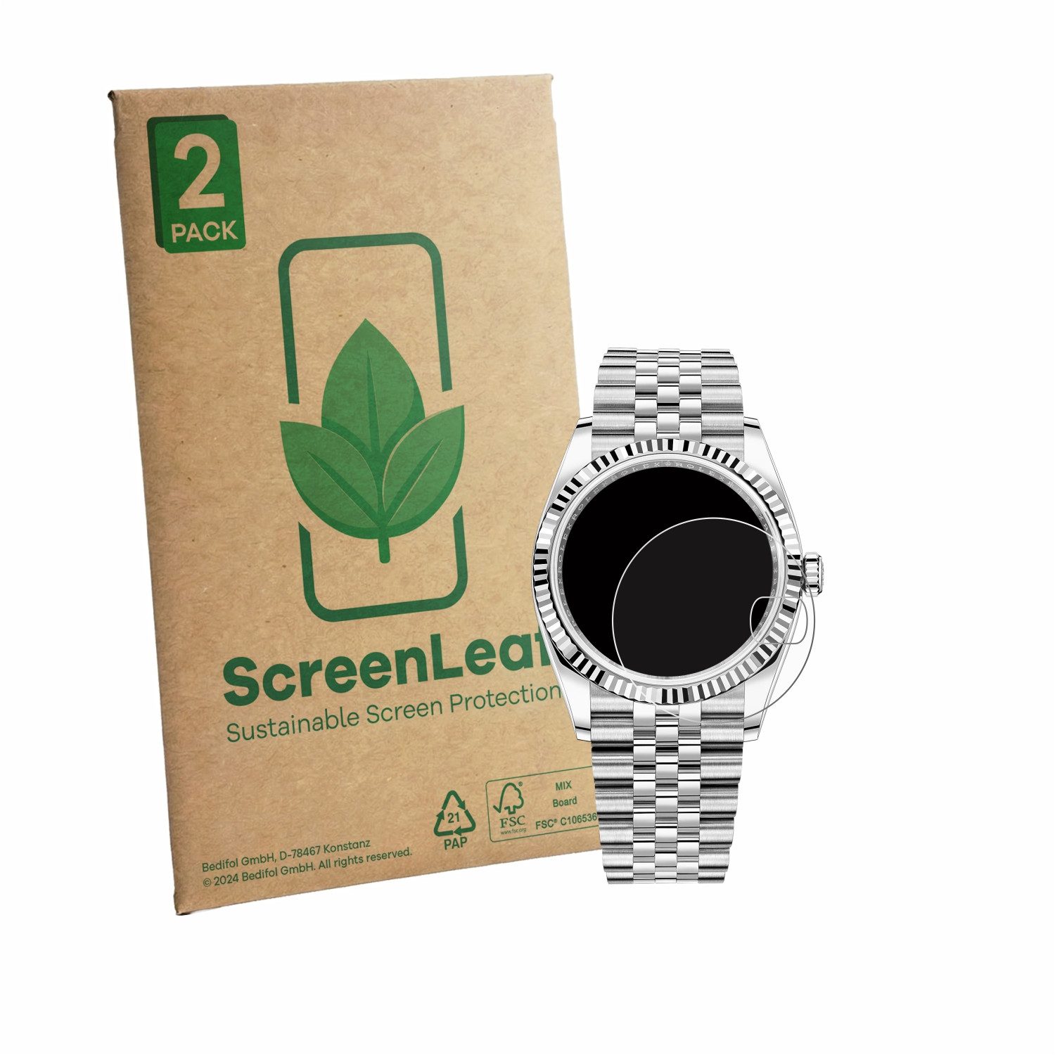 ScreenLeaf Displayschutzfolie Schutzfolie für Rolex Datejust 36, 2 Stück, nachhaltiger Displayschutz Schutz Folie Klar Transparent