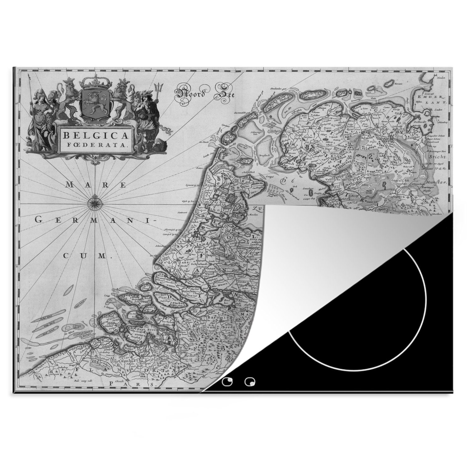 MuchoWow Herdblende-/Abdeckplatte Schwarz-weiße Karte der Niederlande, Vinyl, (1 tlg), 70x52 cm, Mobile Arbeitsfläche nutzbar, Ceranfeldabdeckung