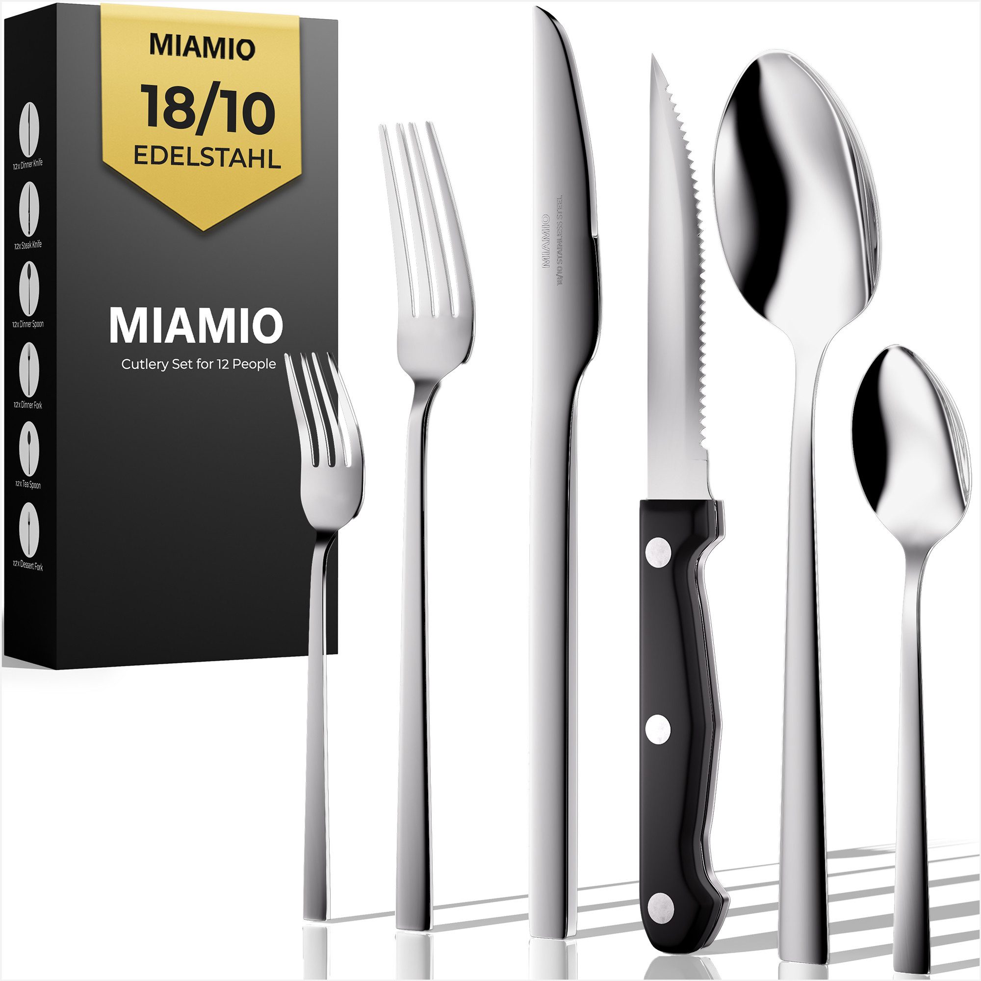 MiaMio Besteck-Set Besteckset 72 Teile 18/10 Silber (72-tlg), 12 Personen