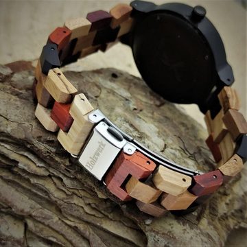 Holzwerk Quarzuhr AHLEN kleine Damen Holz Armband Uhr, Hirsch Kopf Logo, schwarz, braun