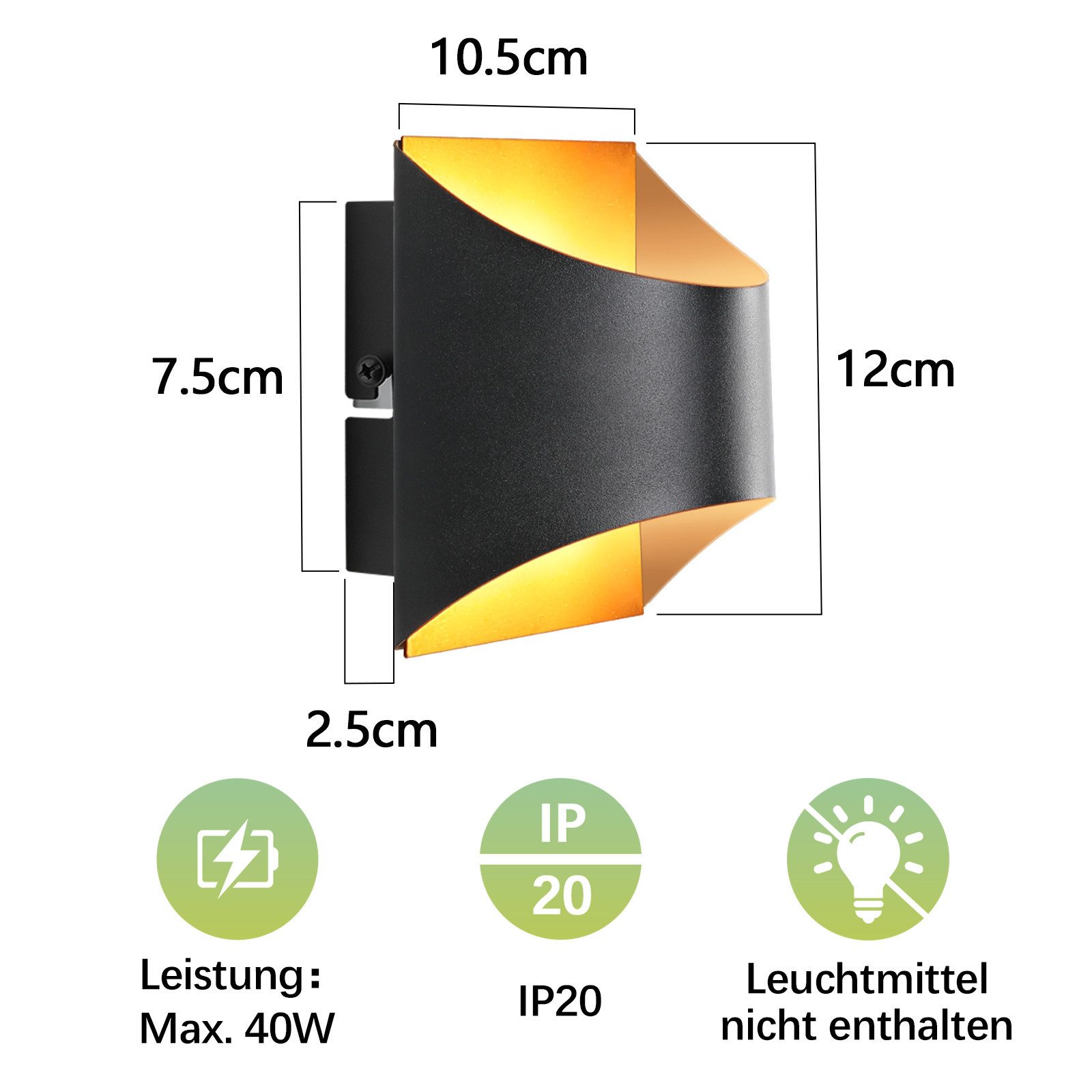 ZMH Wandleuchte Schwarz Gold - Up Down Modern Wandlampen Treppenhaus Kinderzimmer, Einfache Installation, ohne Leuchtmittel, G9 Keramik Wandbeleuchtung für Schlafzimmer