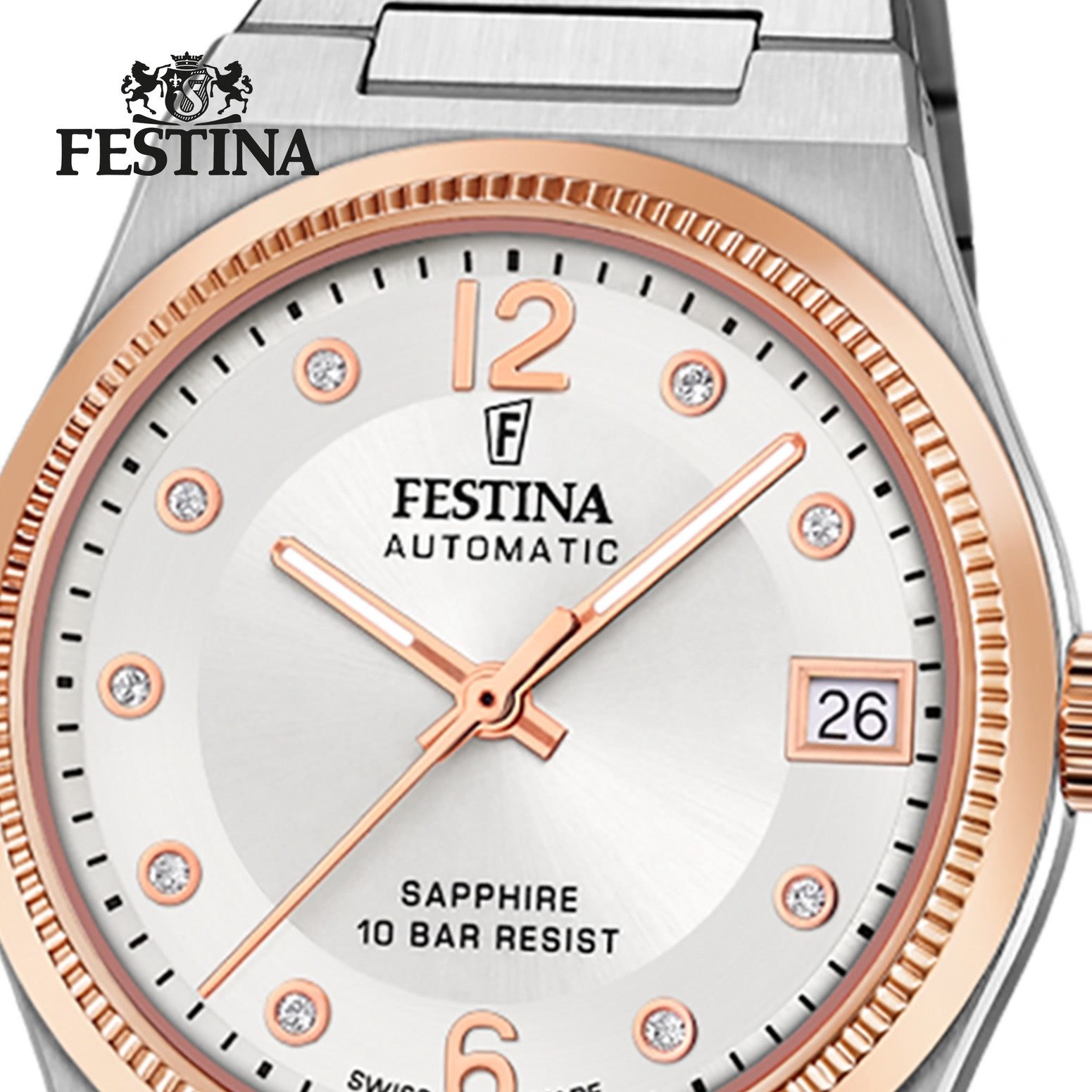 Festina Automatikuhr Festina Damenuhr Edelstahl silber, (Analoguhr), Damen Armbanduhr rund, Edelstahlarmband silber, Elegant
