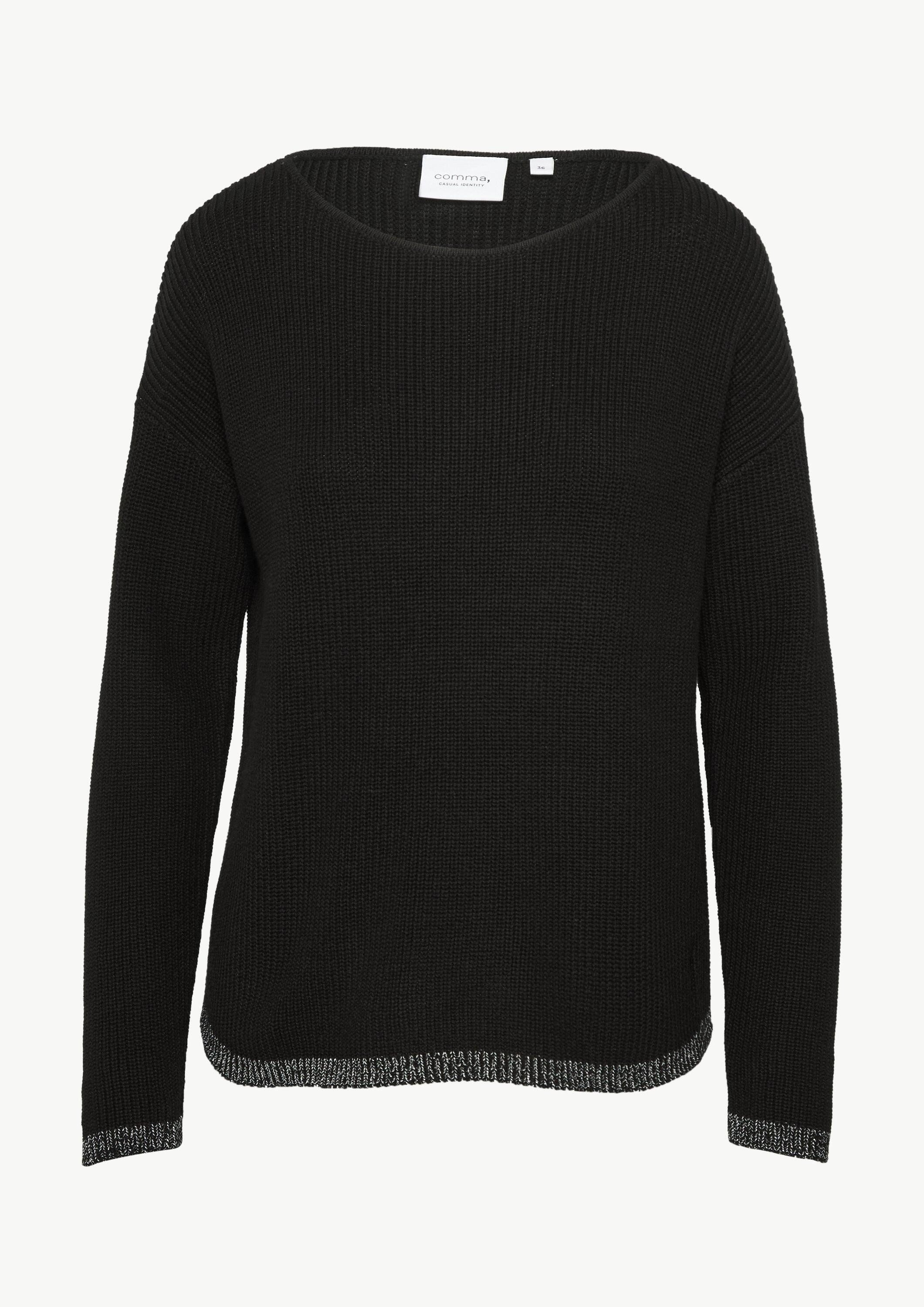 comma Longpullover Strickpullover Strickpullover mit Metallic-Garn-Details an Saum und Bündchen