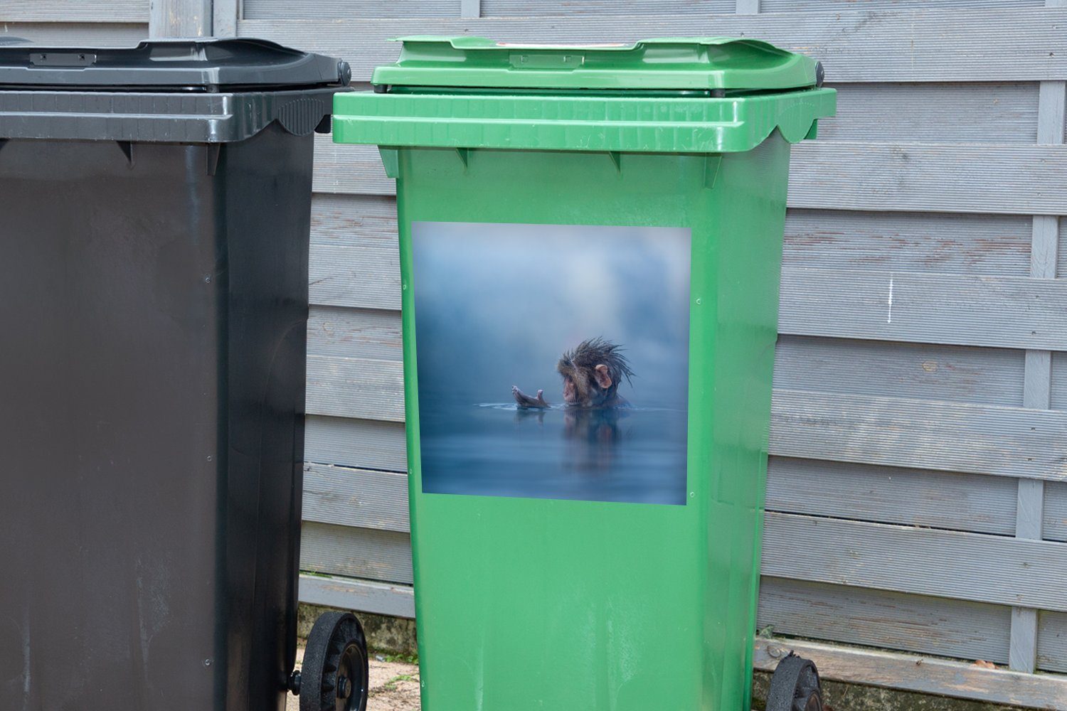 MuchoWow Container, - Sticker, Mülleimer-aufkleber, - (1 Tiere St), Abfalbehälter Affe - Wandsticker Mülltonne, Wasser Natur - Japanisch