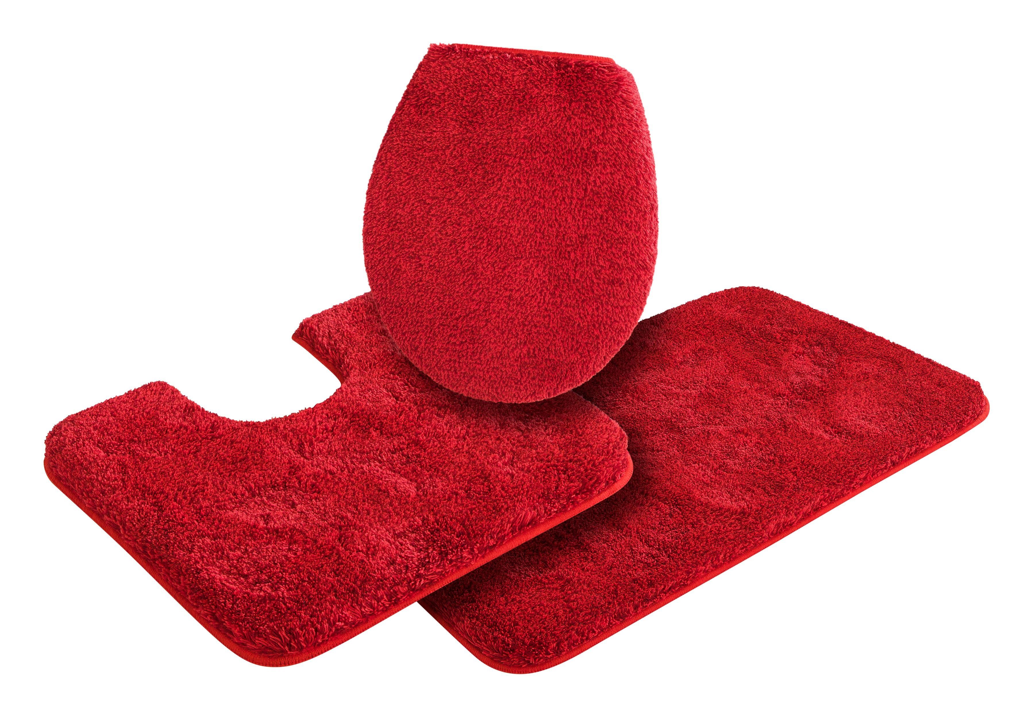 Grund Badematte Melos, Badvorleger, Badezimmer Teppich, sehr weich, Höhe 27 mm, rutschhemmend beschichtet, fußbodenheizungsgeeignet, Kunstfaser, rechteckig, 3-tlg. Stand-WC Set, melierte Optik, sehr weicher Flor, Melange-Effekt, Made in Europe