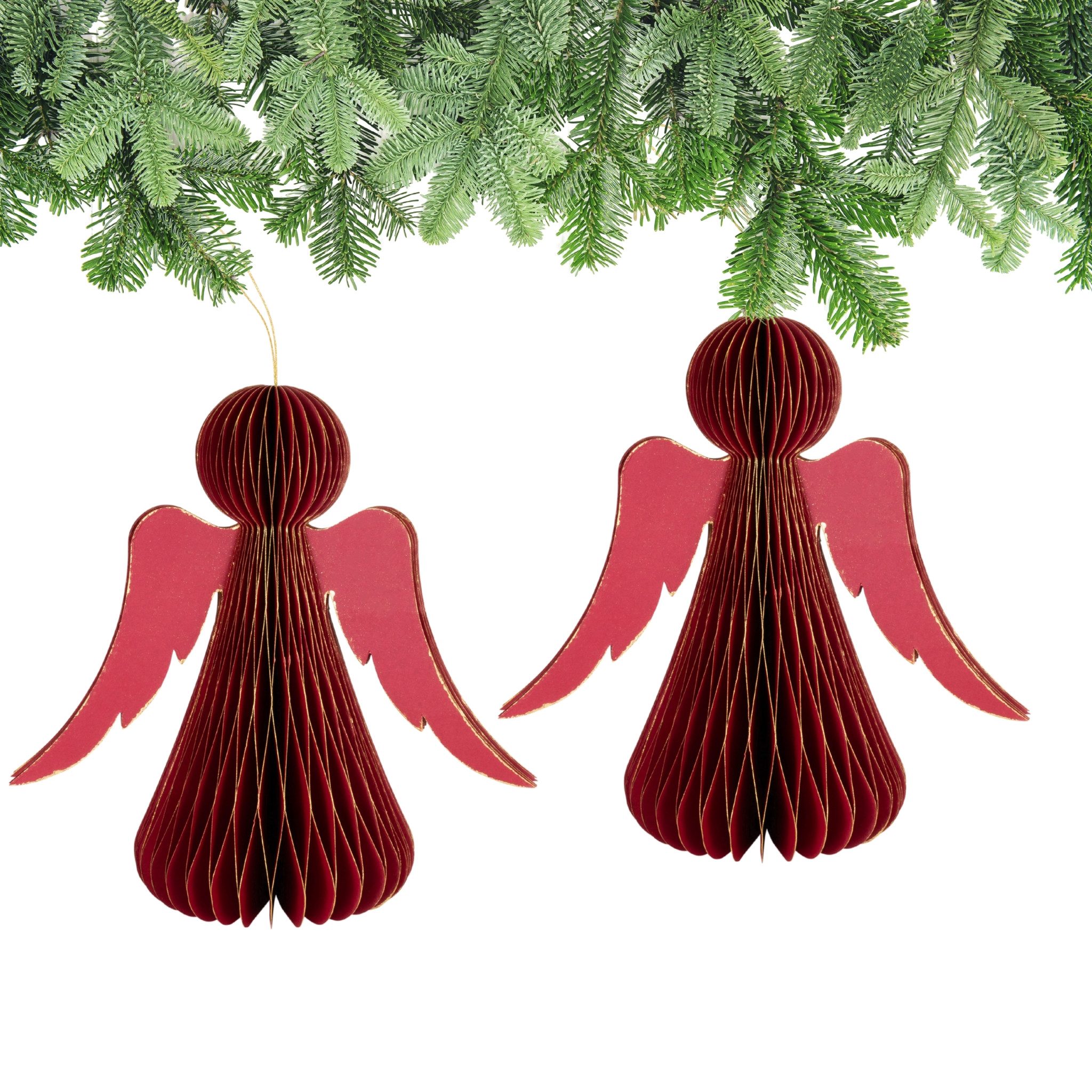 matches21 HOME & HOBBY Dekohänger Weihnachtsdeko Engel zum Aufhängen Rot 3er Set (3 St), 10 cm Papier Weihnachtsbaumschmuck